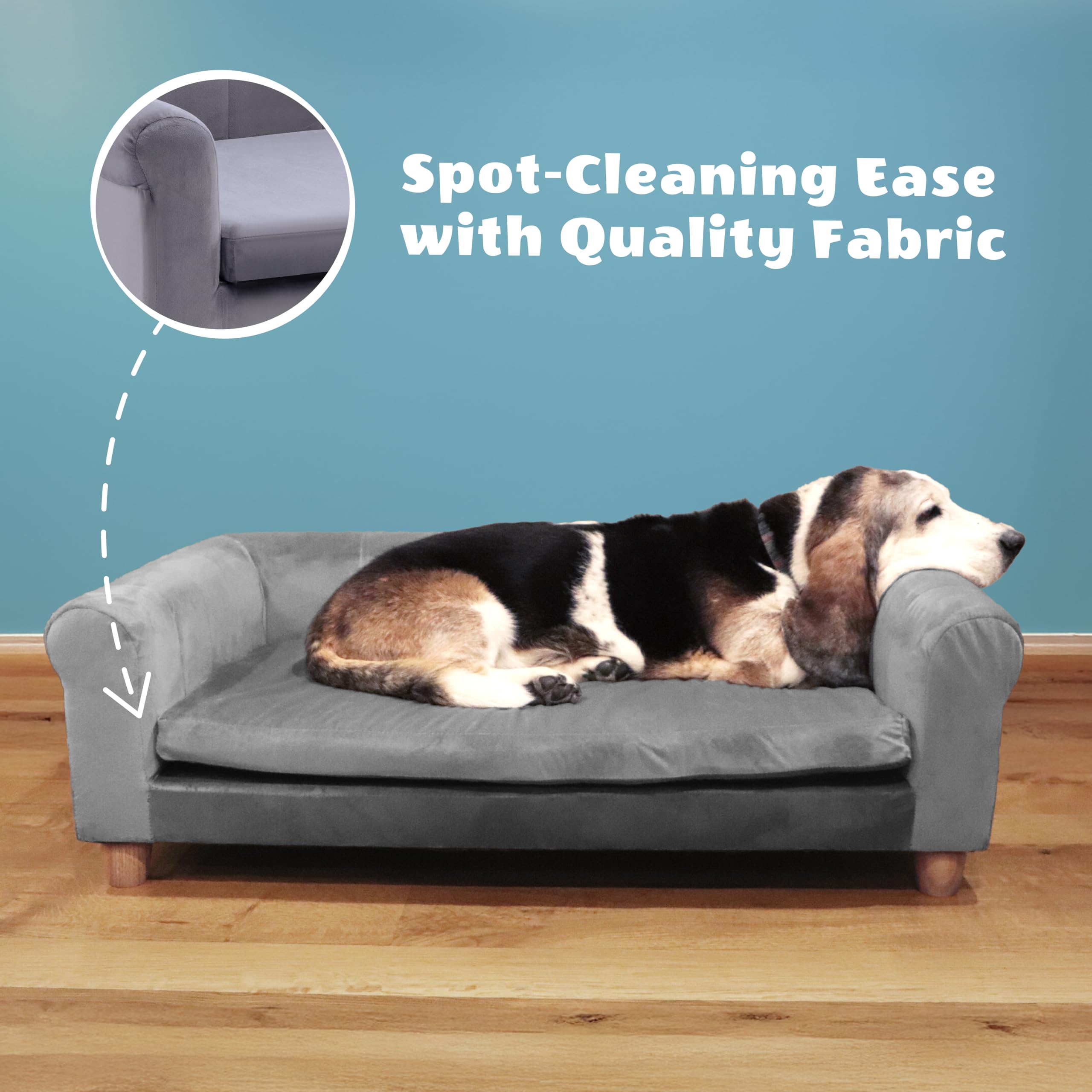 Critter Sitters 42-In. Elegant Gray Faux-Velvet Rectangular Large Dog Bed for Medium and Large Dogs, Durable Elevated Dog Beds, Comfortable Dog Couch, Modern and Stylish Plush Sofa for Dogs