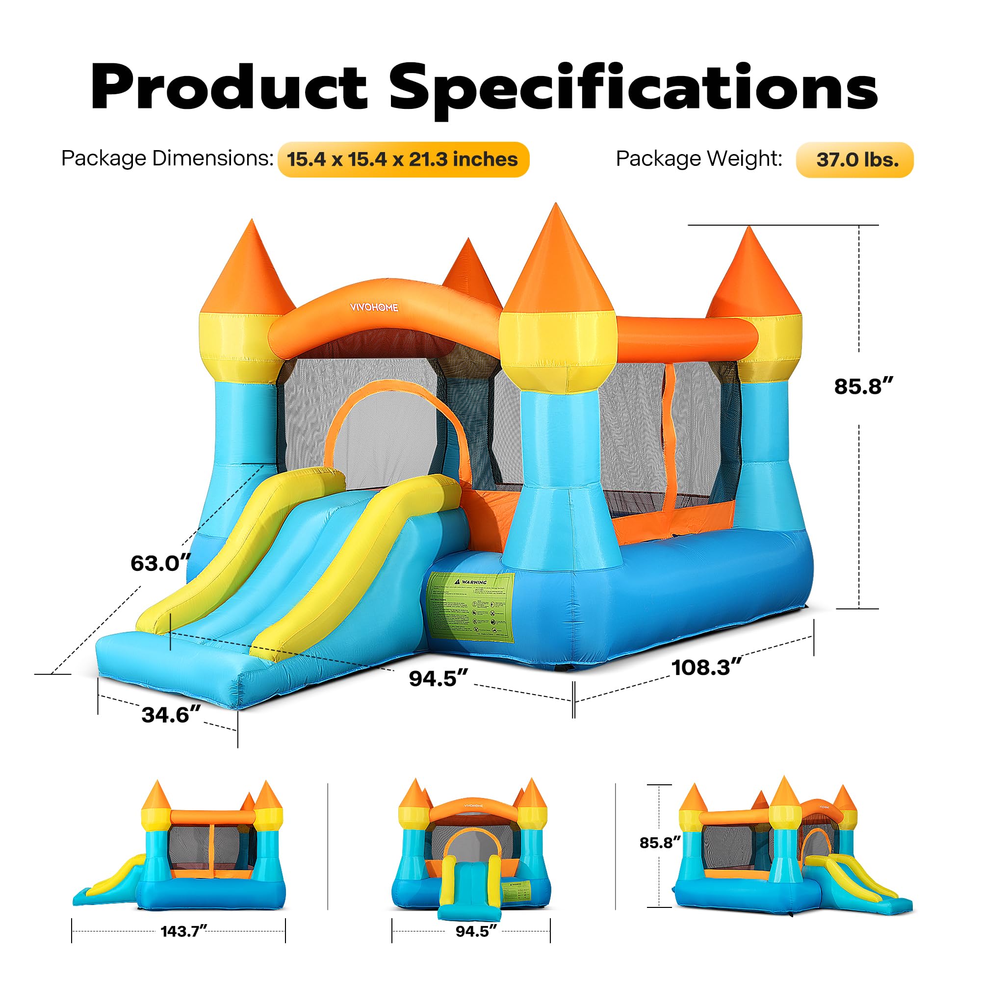 VIVOHOME Inflatable Bounce House for Kids, Big Inflated Jumping Bouncy Castle with Slide for Outdoor and Indoor, 370W Air Blower Included