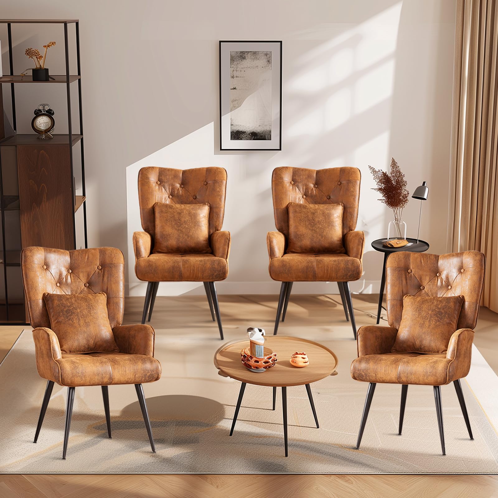 yoyomax Accent Wingback Pillow and Arm, Mid Century Tall Back, Vintage Comfy Upholstered Reading Chair for Living, Bedroom, Dining Room, 40 in, Suede Brown