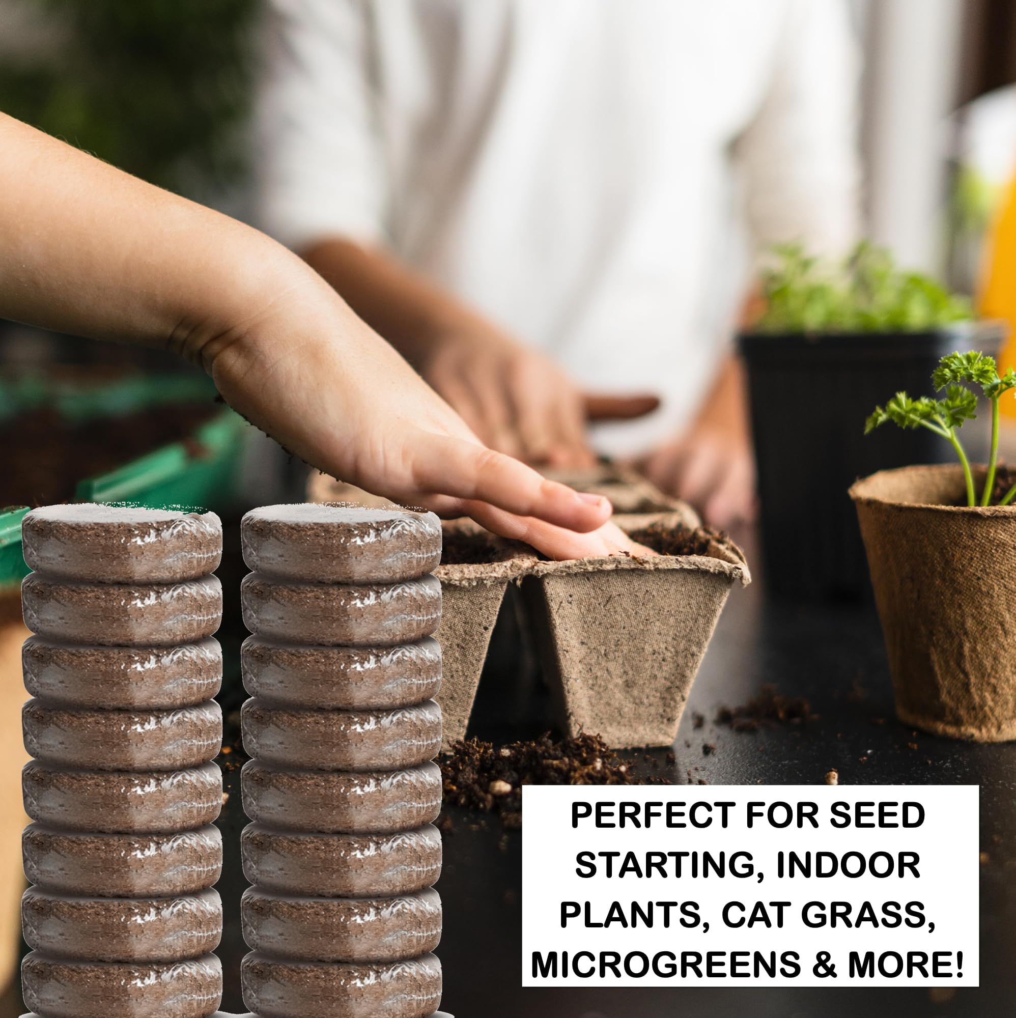 16 Pack Expanding Organic Fiber Soil, Amazing Potting Soil for Indoor Plants & Herbs. Soil Discs Made from Coco Coir. Expands to Fit 3β and 4β Pots.