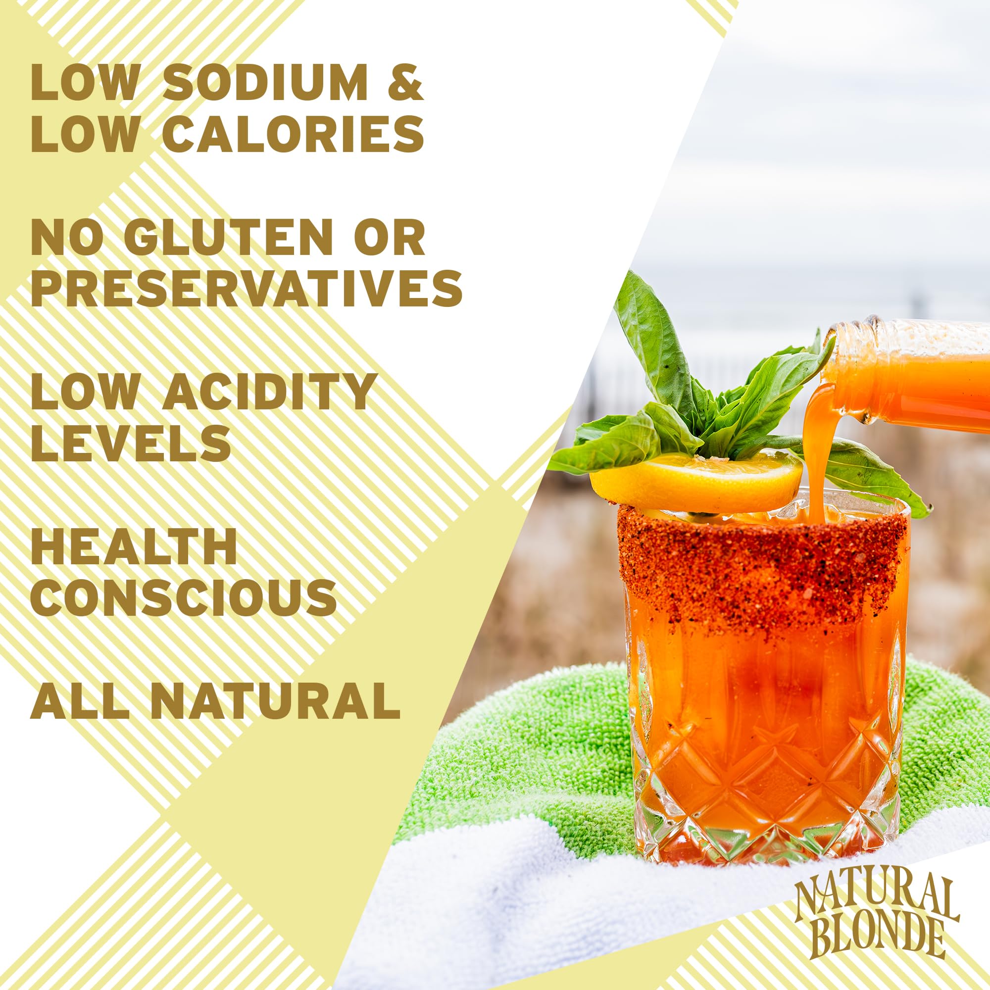 Natural Blonde Spicy Golden Bloody Mary Mix - All-Natural Cocktail Mixer with Hand-Picked Golden Tomatoes - Low Sodium, Low Calorie, Gluten Free - 50 Fl Oz (2 Pack)