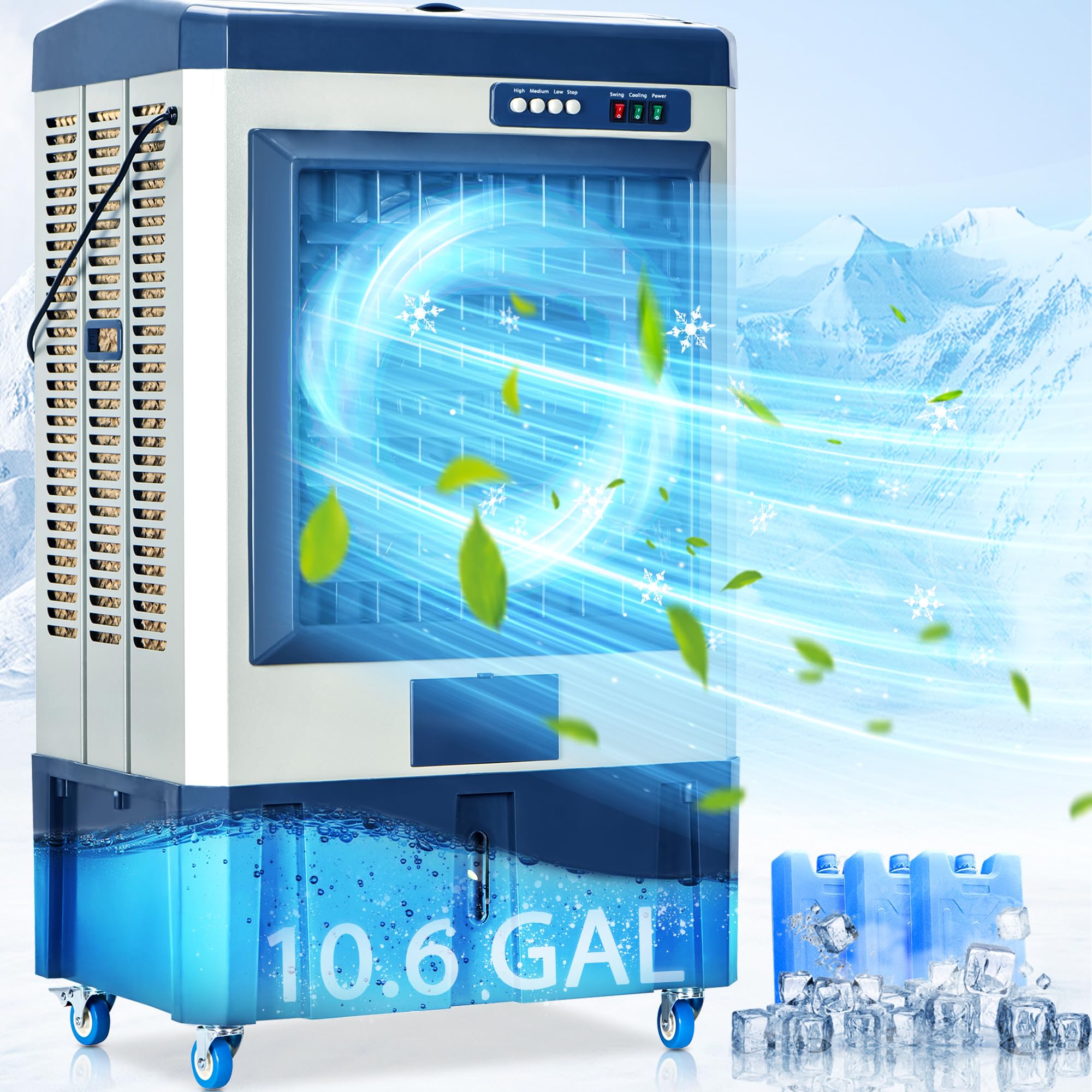 Mountman 41-Inch Swamp Cooler, 4800CFM Industry Evaporative Cooler, 3 Speeds, 120° Swing, 10.6 Gal Water Tank, Outdoor Evaporative Air Cooler for Patio, Yard, Porch, Factory