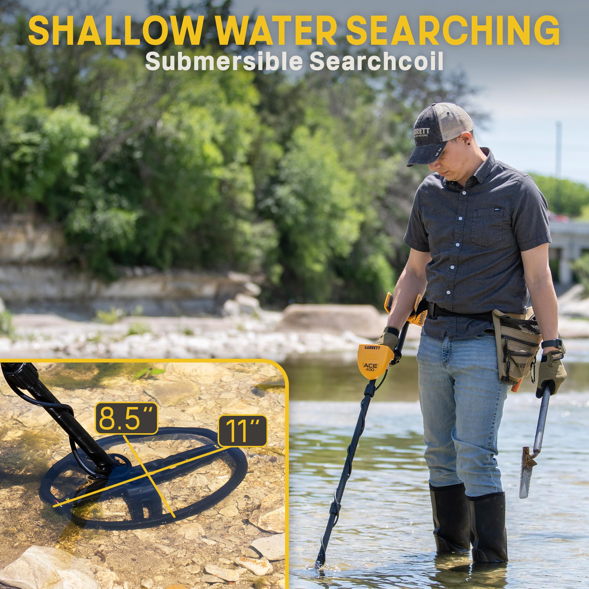Garrett ACE 400 Metal Detector Bundle – Made in The USA - Digital Target ID, Iron Audio, Adjustable Frequency, Includes Pro-Pointer at, Headphones & Searchcoil Cover