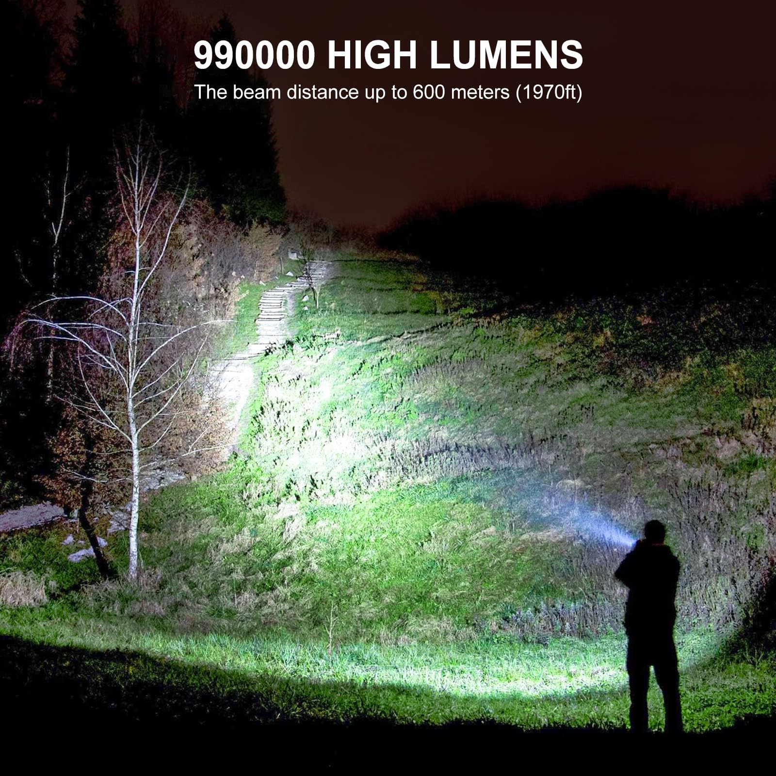 Argicago Flashlights High Lumens Rechargeable - 990000 Lumen Super Bright Flashlight with 7 Modes, IPX6 Waterproof Mid-Size LED Flash Light for Home, Camping, Hiking