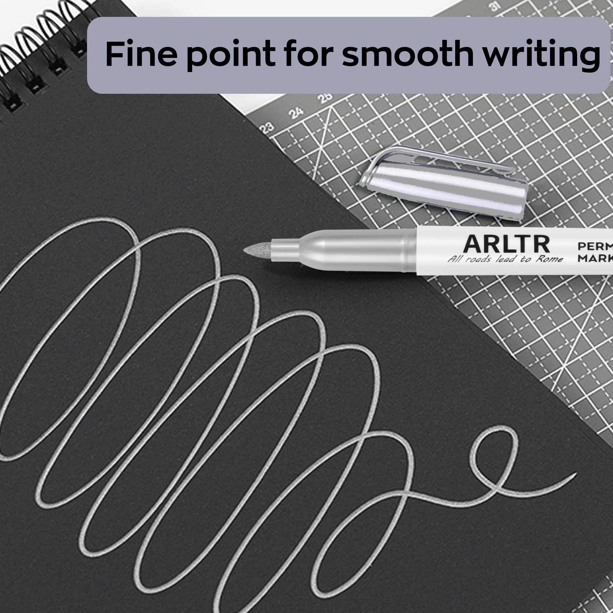 ARLTR Silver Metallic Permanent Markers, 24 Pack Silver Metallic Marker Pens for Artist Illustration, Industrial Marking, DIY Crafts, Gift Card Making