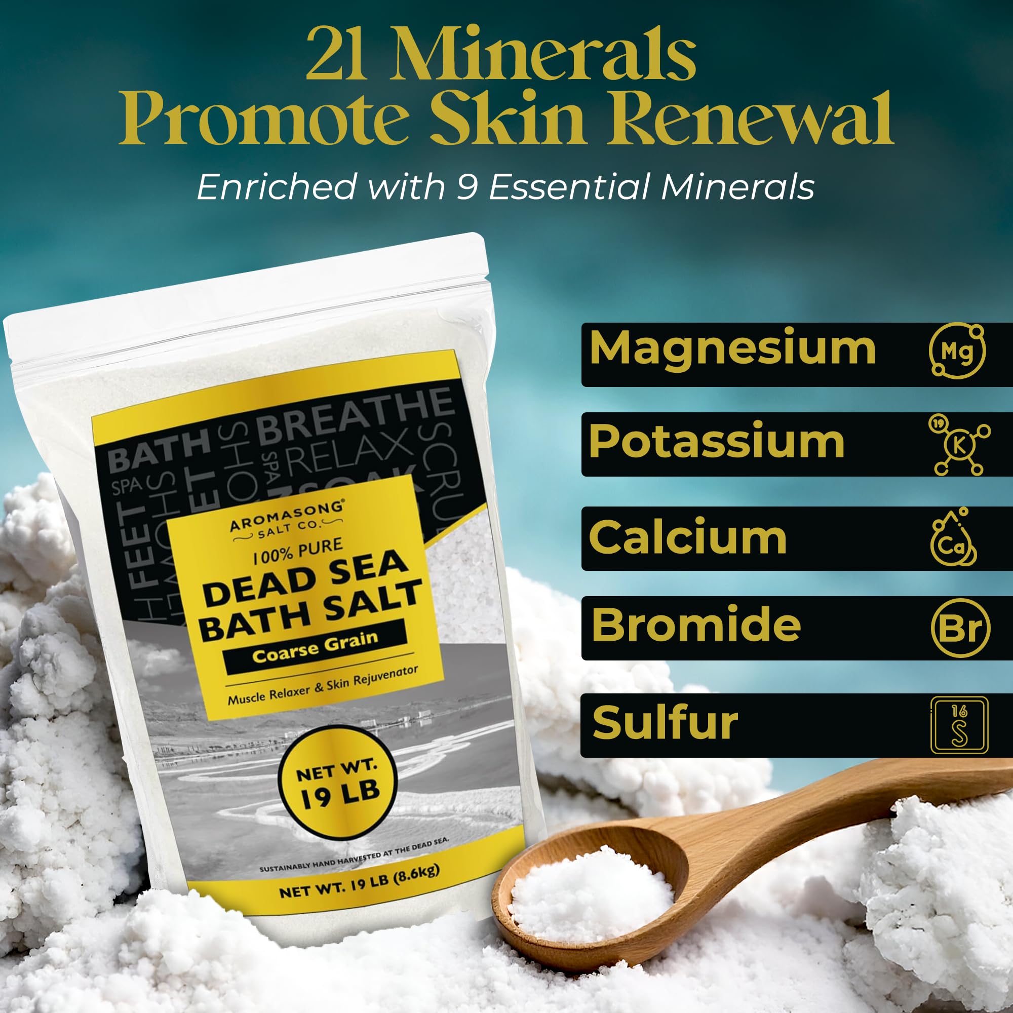 Aromasong Dead Sea Bath Salt 19 lb + Lavender Dead Sea Bath Salt 5 lb – Coarse Grain, 100% Natural Minerals, Skin Softening, Relaxation, Muscle Relief & Spa-Quality Soak at Home