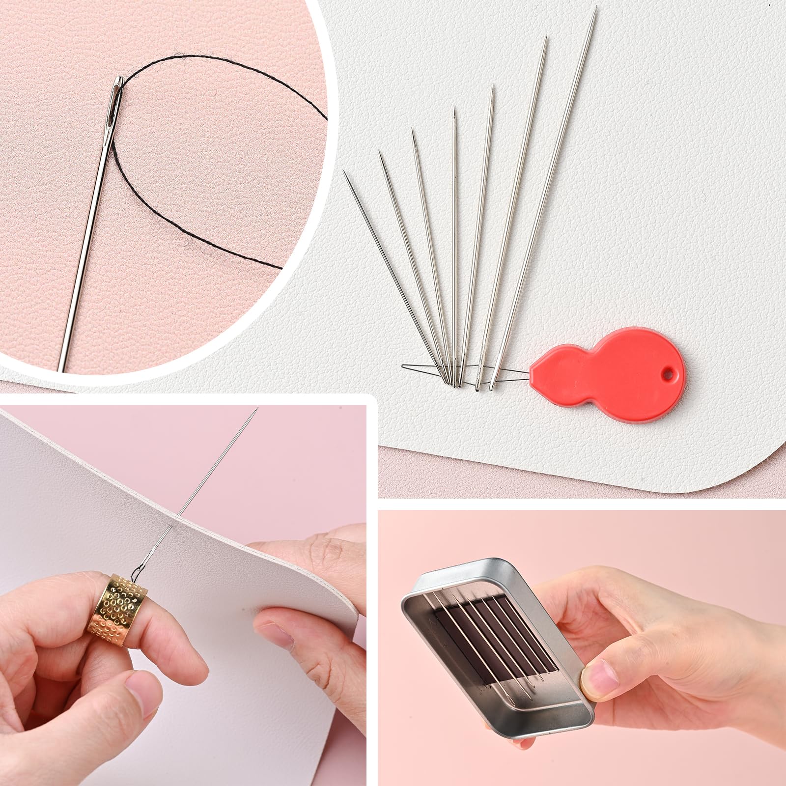 L'EclatDina 40PCS Sewing Needles Set, Large Eye for Hand Sewing, 7 Sizes Stainless Steel, with Threader & Magnetic Pin Cushion, for Embroidery & Crafts