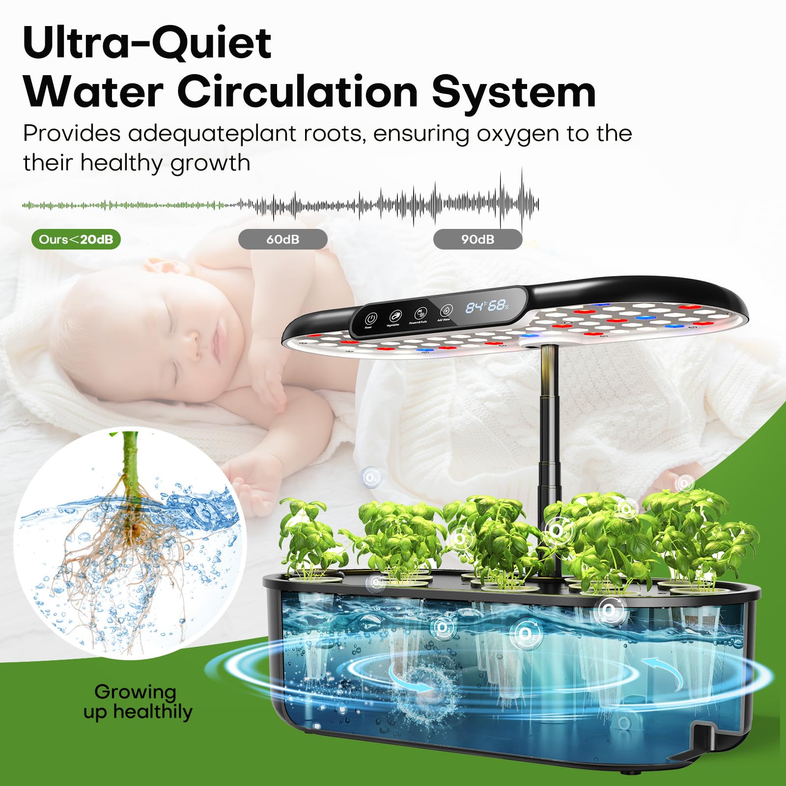 Ahopegarden Hydroponics Growing System kit Indoor Garden, 12 Pods Plant herb Garden with LCD Environmental Detection Germination Vegetable LED Growth Lamp, Hydroponics Grower Healthy Fresh Vegetables
