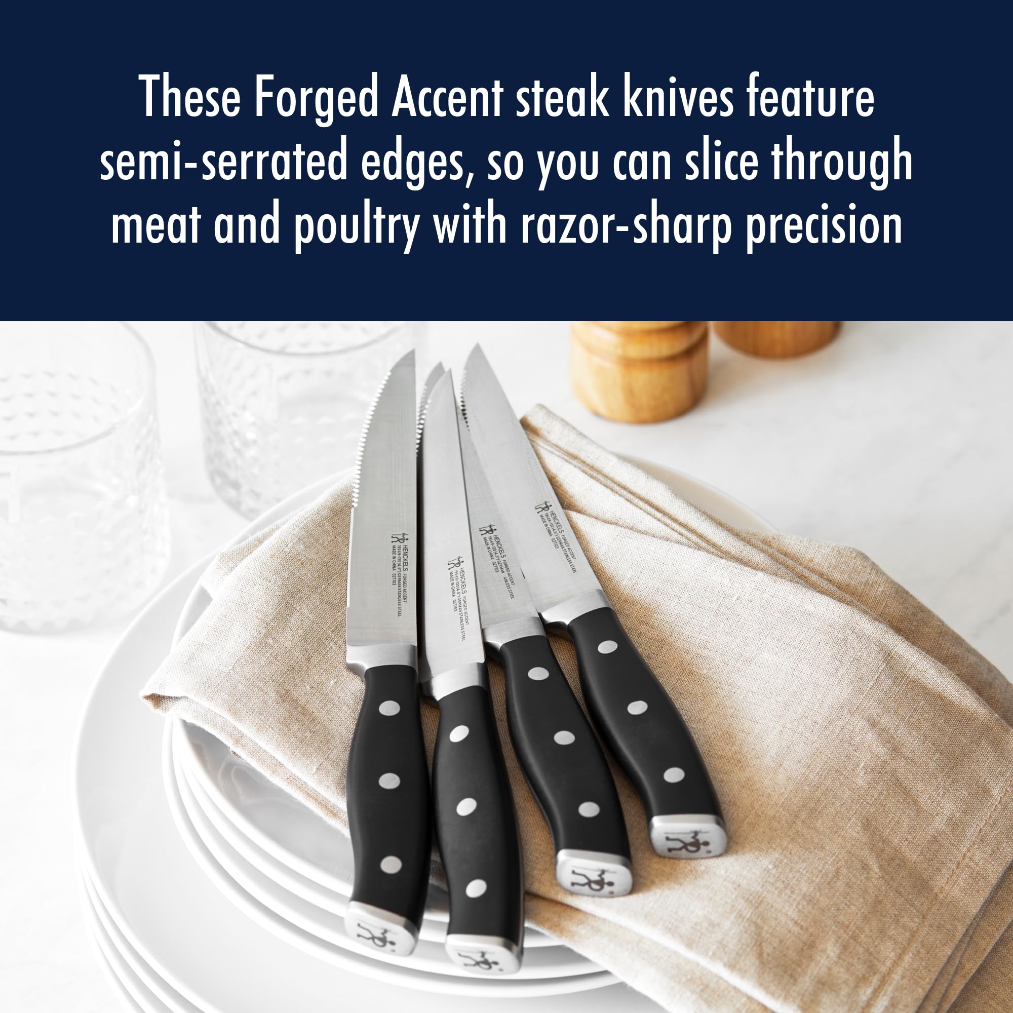 HENCKELS Forged Accent Razor-Sharp Steak Knife Set of 4, Black, German Engineered Knife Informed by over 100 Years of Mastery