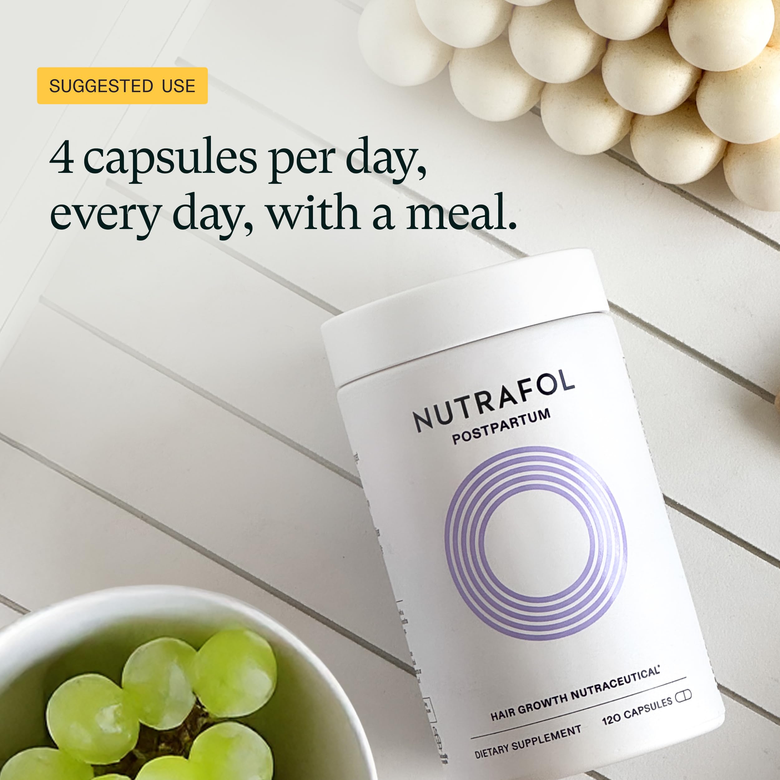 Nutrafol Postpartum Hair Growth Supplements, Clinically Tested for Visibly Thicker Hair and Less Shedding, Breastfeeding-Friendly - 2 Month Supply, 2 Refill Pouches