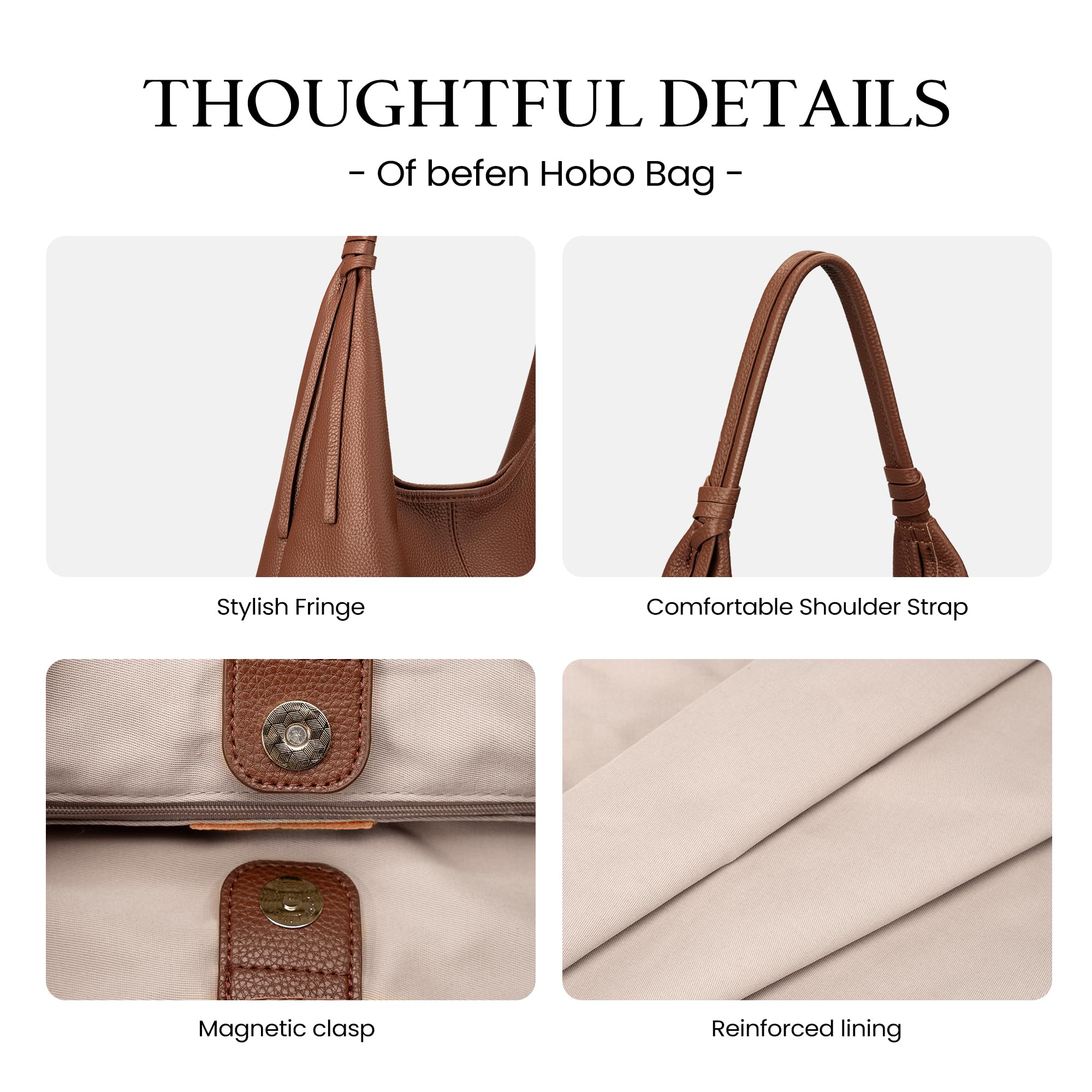 befen Genuine Leather Slouchy Hobo Purses for Women, Casual Hobo Bags Real Top Grain Leather Tote Handbags Women's Brown Shoulder Satchel for Shopping, Outing, Travel