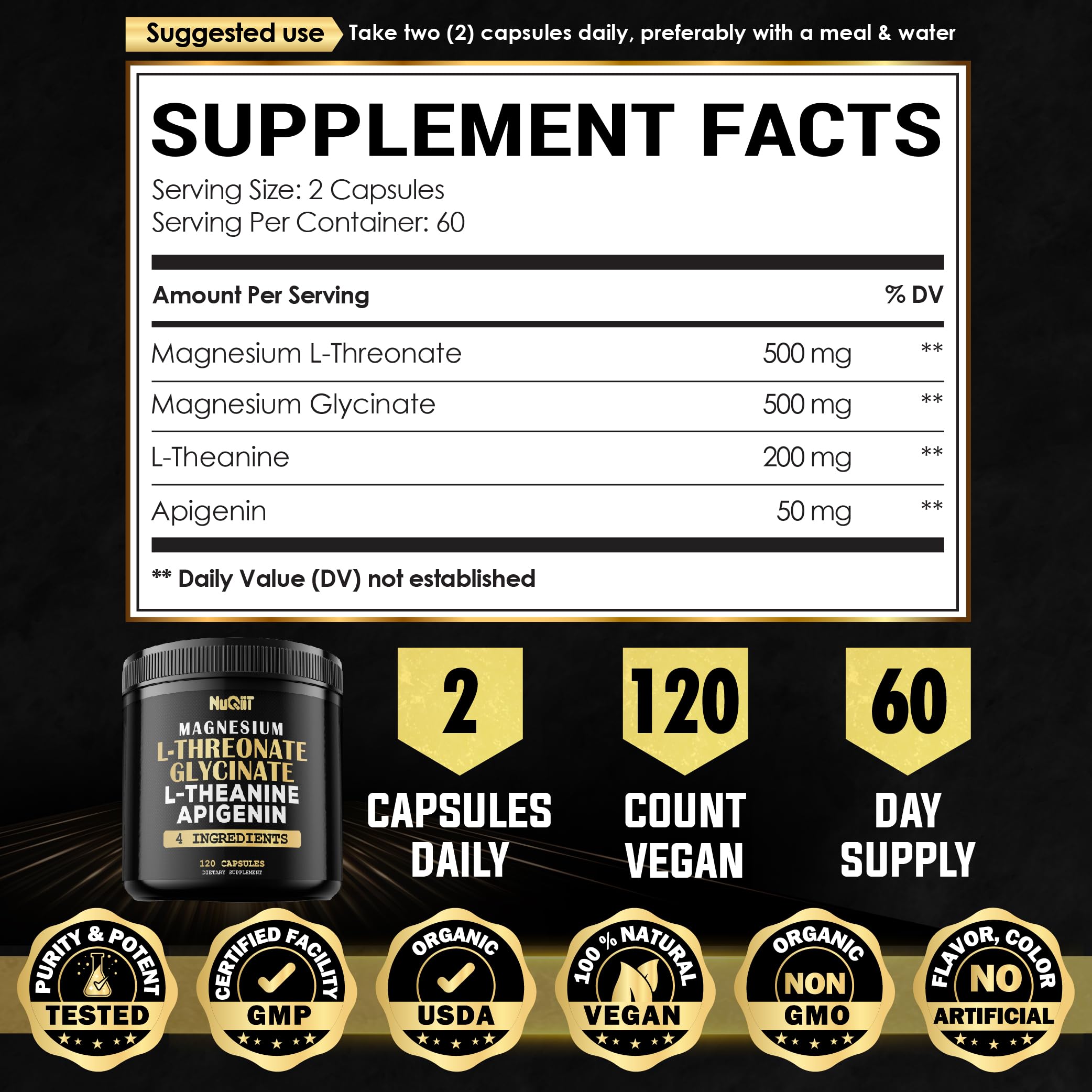 Magnesium L-Threonate Capsules 500mg Magnesium Glycinate 500mg & More Supplement - 120 Capsules - Impressive Benefits for Support Positive Mood, Muscle Growth, Immune System, Brain Health & Focus