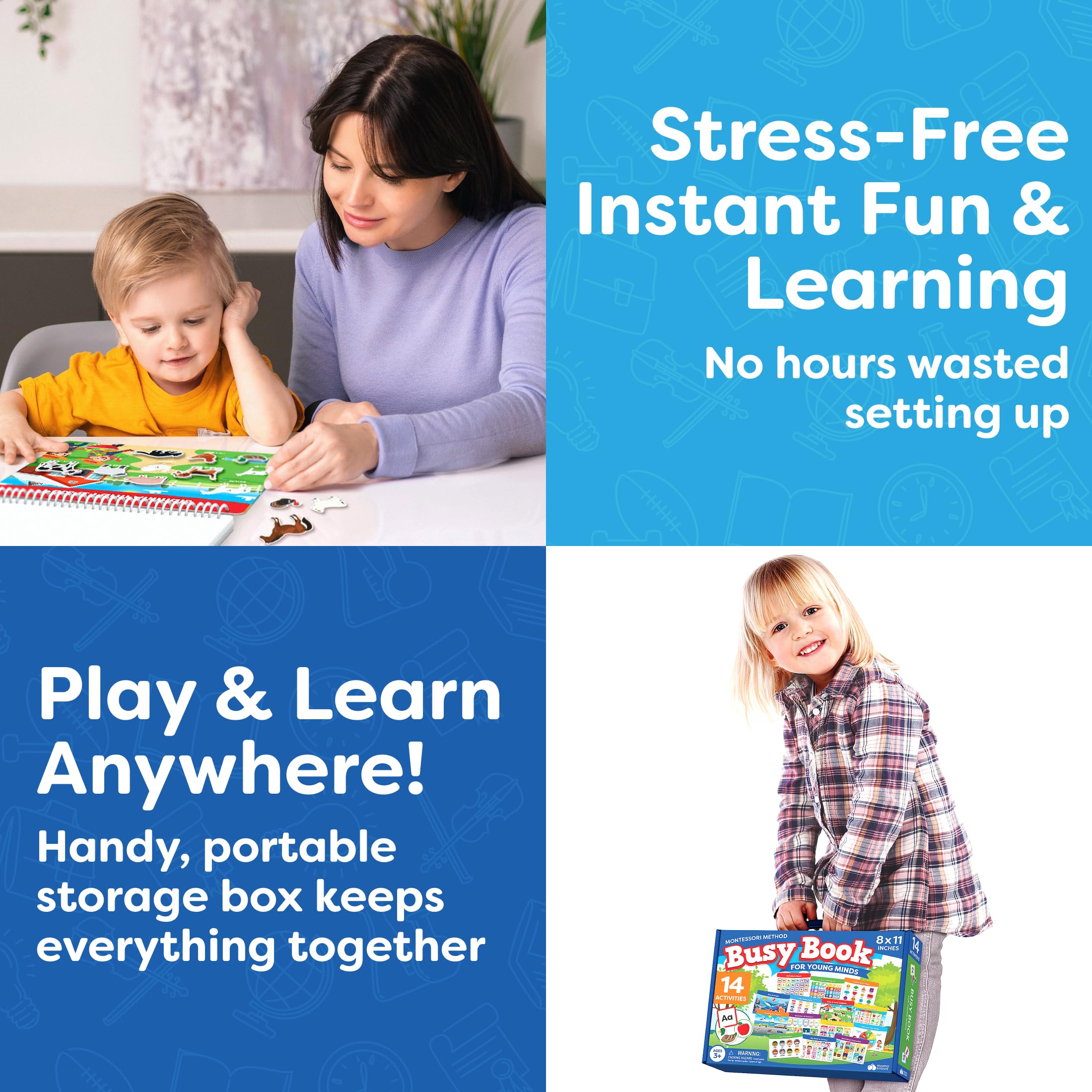 Montessori Busy Book for Toddlers Ages 3 and Up - Pre K Preschool Learning Activities - Autism Sensory Toys Educational Toys for Kids - My Preschool Busy Book Ages 3, 4, 3-5 Reading Handwriting Aids