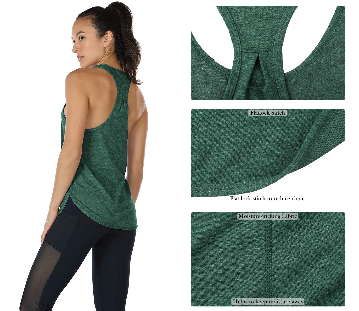 icyzone Workout Tank Tops for Women - Athletic Yoga Tops, Racerback Running Tank Top Loose Fit (S, Charcoal/Army)