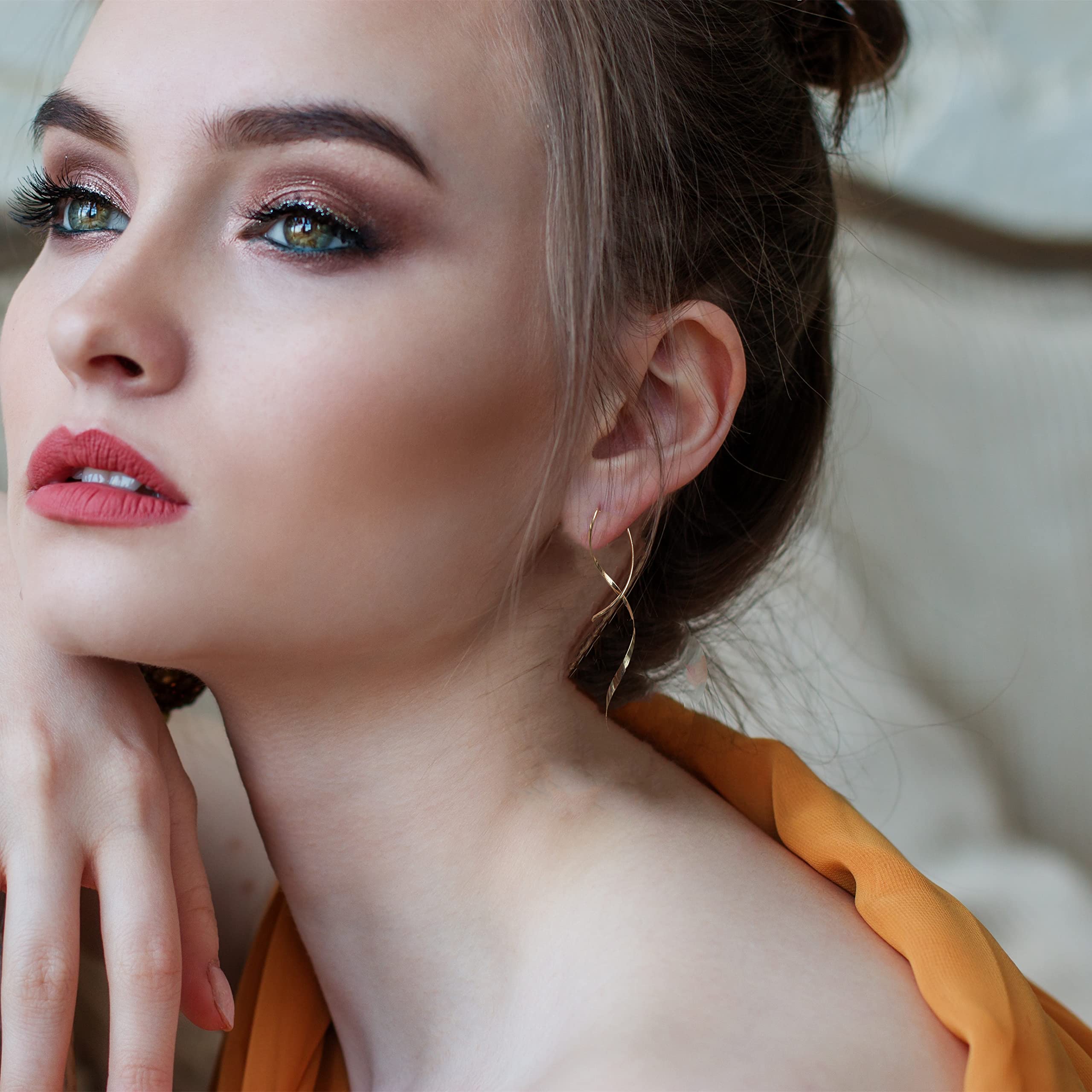 Earrings for Women Spiral threader earrings 14K gold earrings hand bent dangle earrings for women,suitable for gift giving, perfect for your birthday party, Christmas, gift giving.