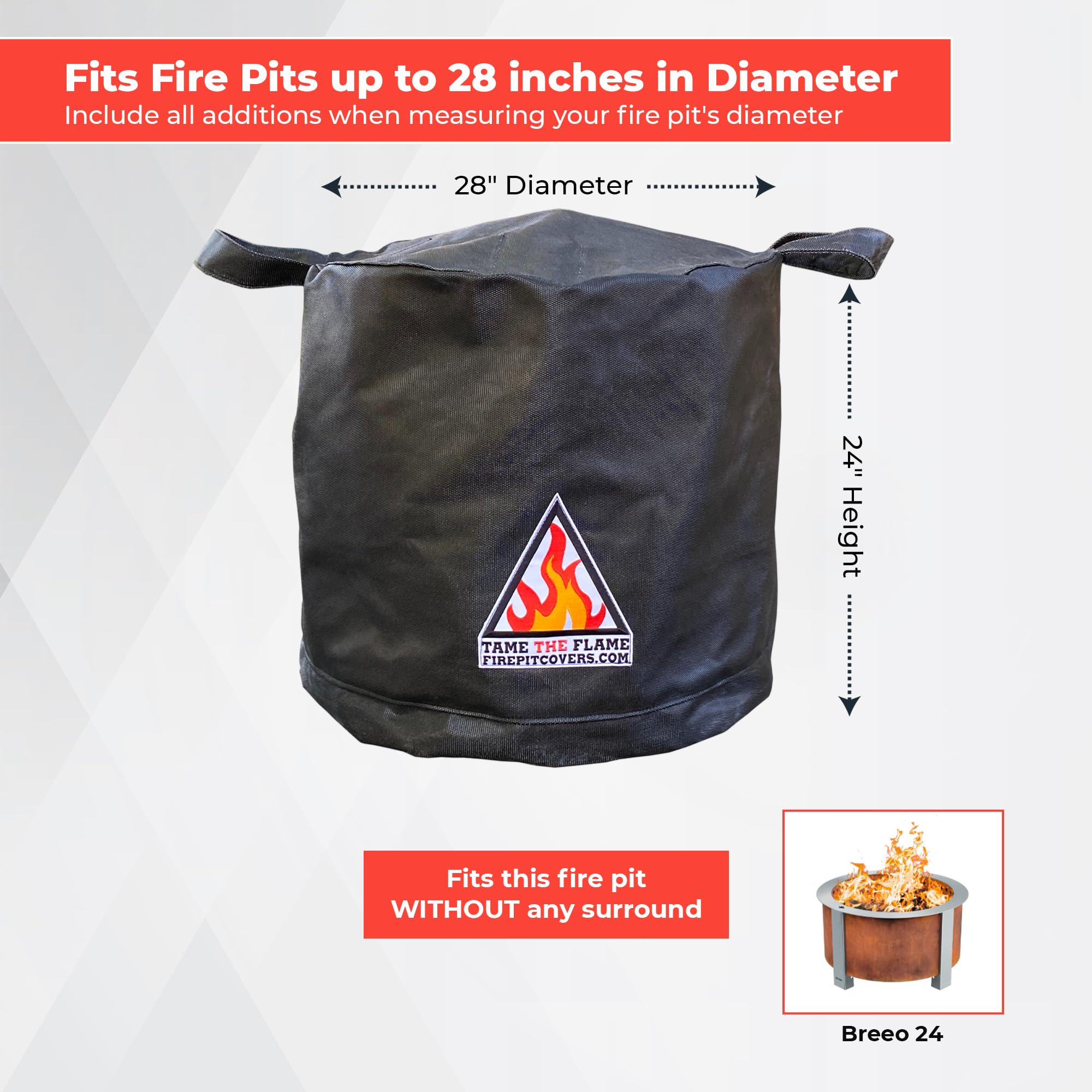 Tame the Flame Fire Pit Cover For Breeo 24, Heavy-Duty Waterproof & Fireproof Lid, Fits Round Firepits Up to 28 inches in Diameter