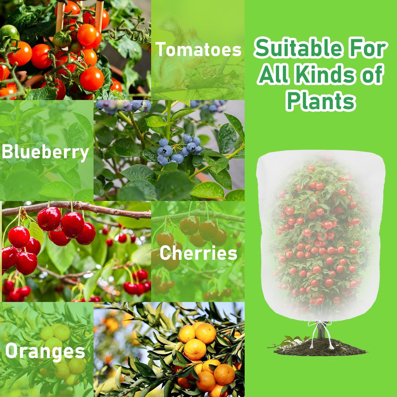 Evoio 4 Pack Garden Plant Fruits Blueberry Bushes Protection Netting Covers Bags with Drawstring, 3.5 x 2.3 Ft Tomato Protective Cover Netting Barrier for Vegetables Tree