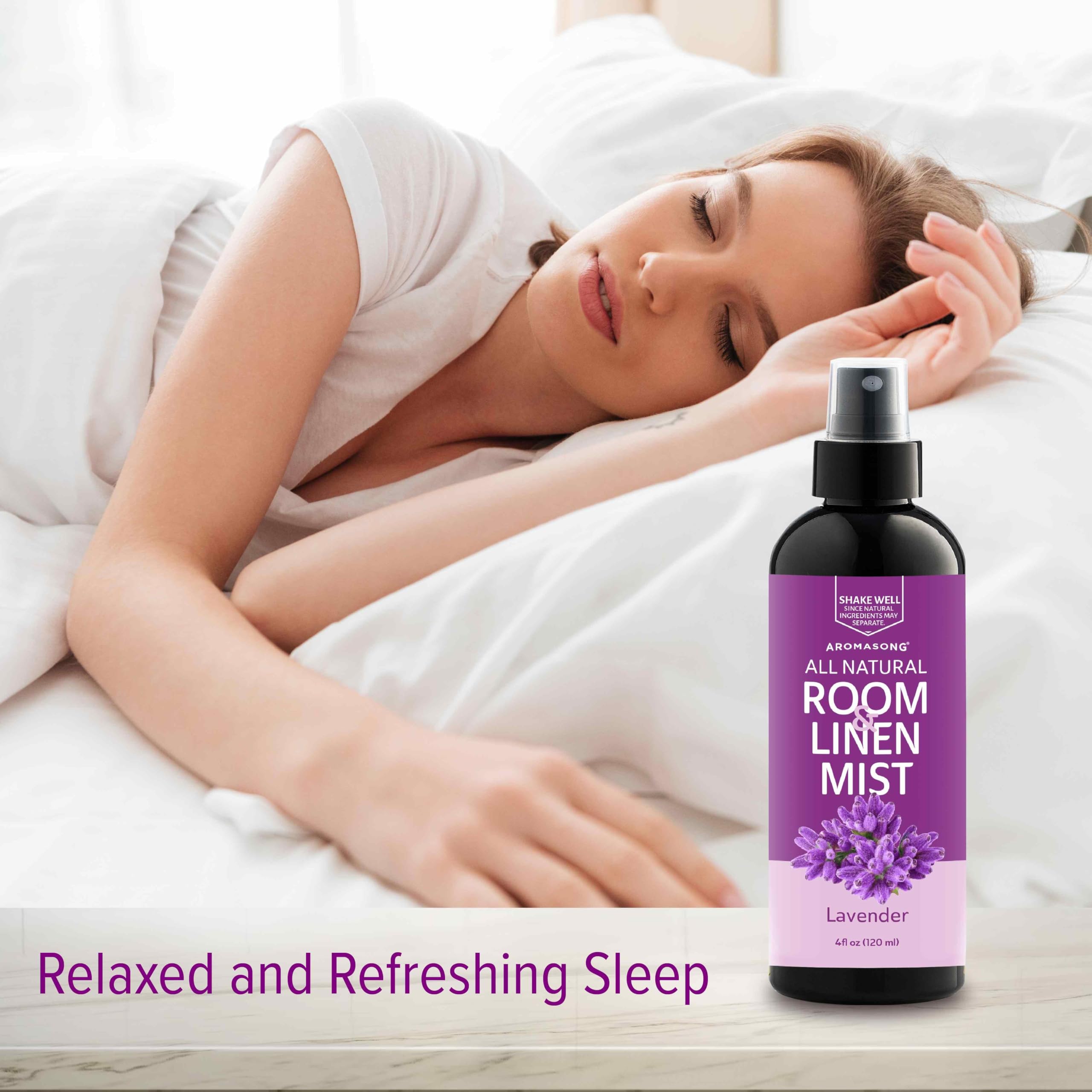 Aromasong 100% Natural Lavender Spray for Relaxing - Room & Linen Spray for Sleeping - Calming Essential Oil for Pillows and Sheets 4 Fl Oz