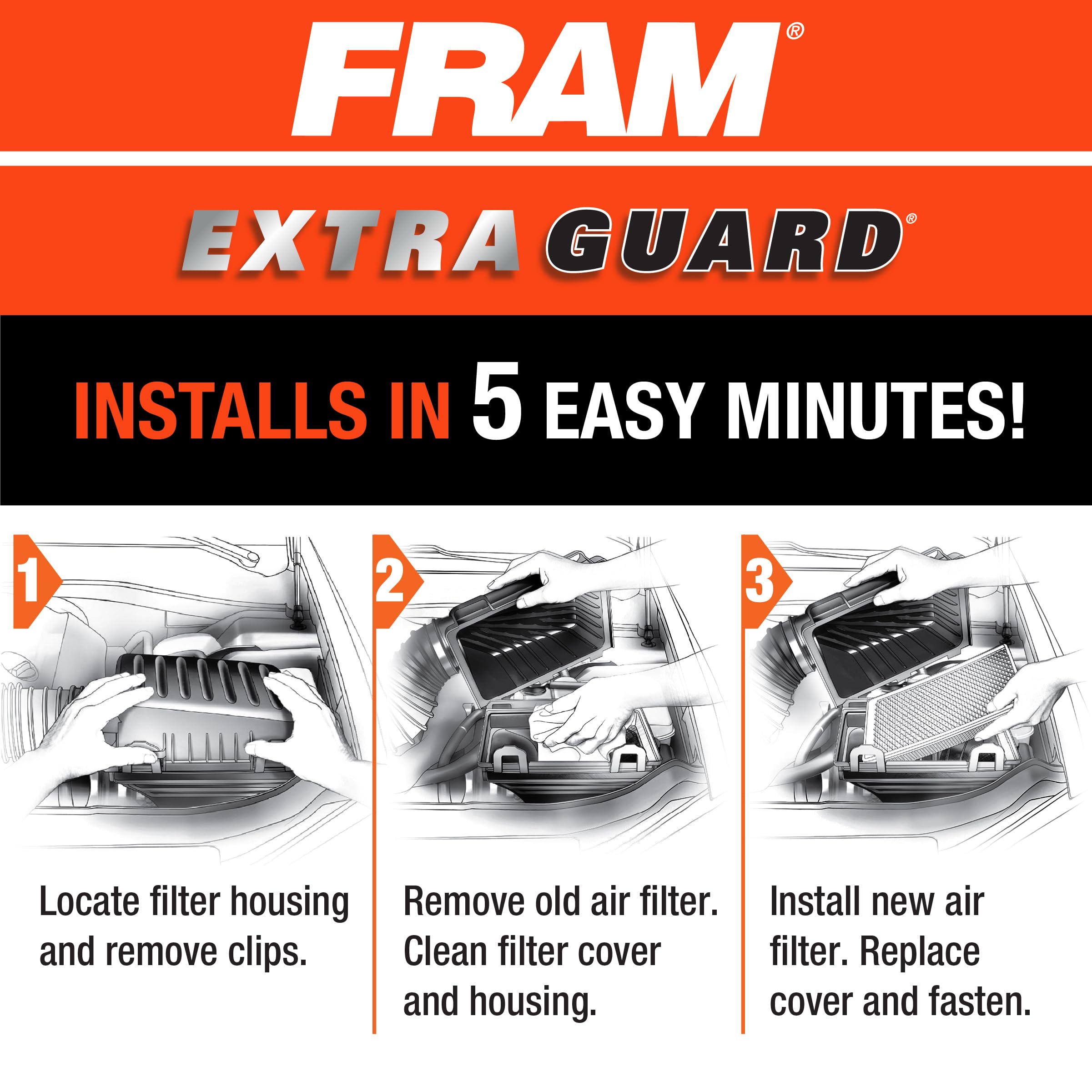 FRAM Extra Guard CA9997 Replacement Engine Air Filter for Select Subaru Models, Provides Up to 12 Months or 12,000 Miles Filter Protection