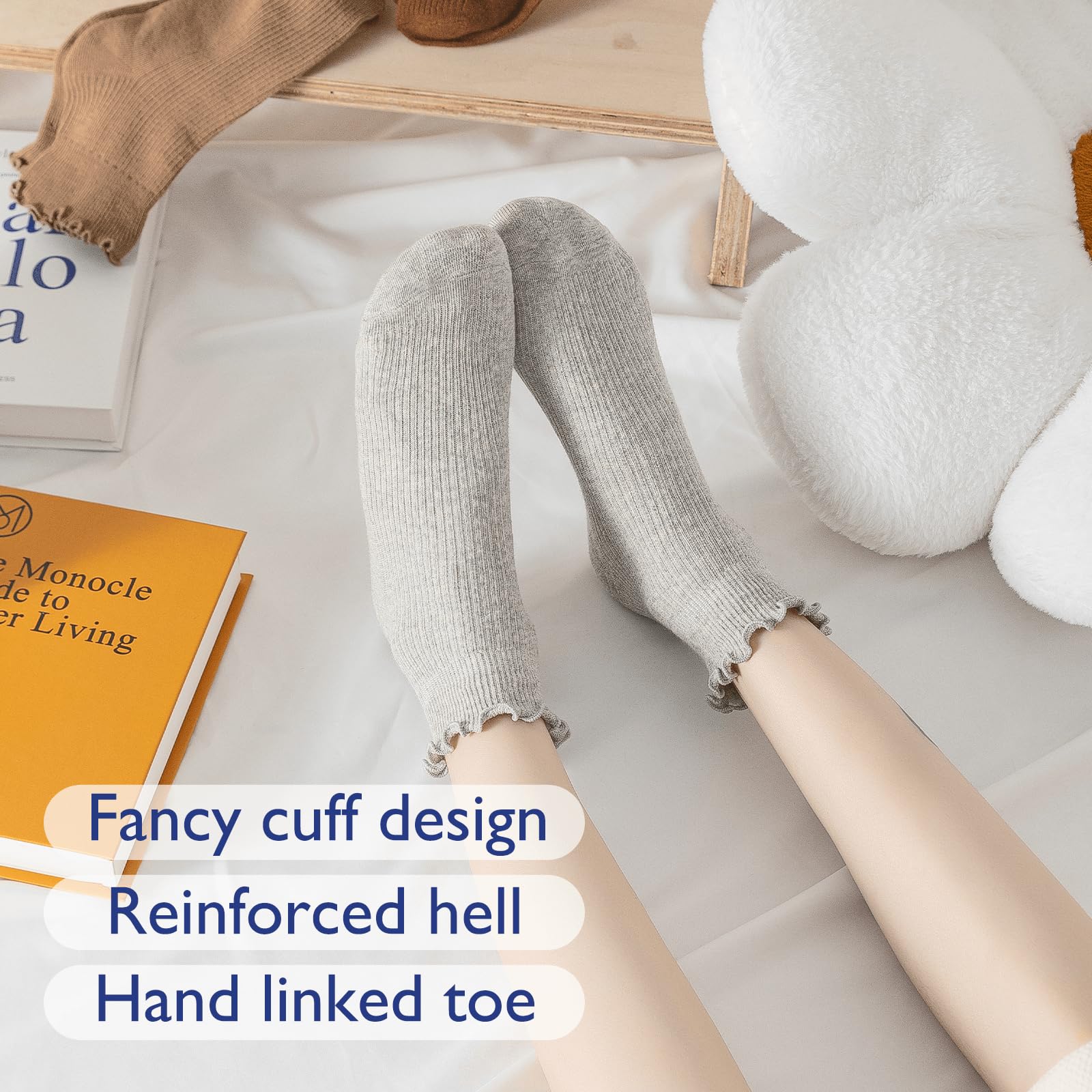 Hstyle Ruffle Socks Women, Ruffle Turn-Cuff Casual Cute Girl Ruffle Socks Breathable Cool Ruffle Ankle Socks 6 Pairs of Mixed Color 2