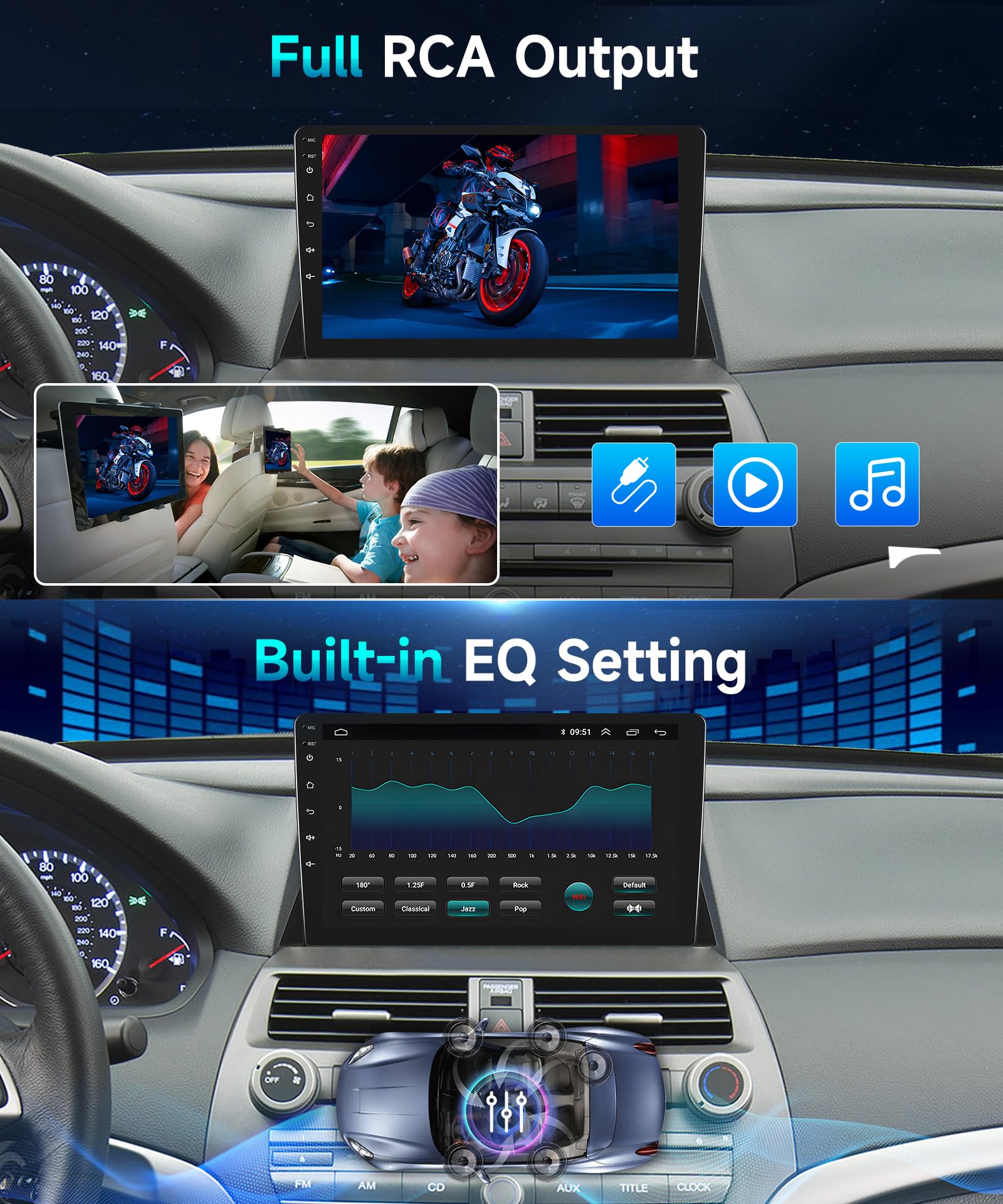DSP Radio for Honda Accord 8th 2008-2012 Car Stereo with Wireless Carplay Android Auto,10.1 Inch 1080P Touch Screen EQ FM/RDS GPS Chip 26UIs 5.0Bluetooth WiFi AHD Backup Camera Mic 2G+32G