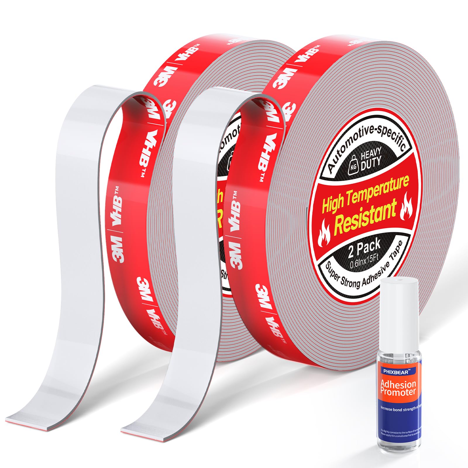 PHIXBEAR Super Strong Adhesive Tape, Made of 3M VHB, Automotive Double Sided Tape,Heavy Duty Mounting Molding Tape fits Car Trim, 2 Pack 0.6Inx15Ft