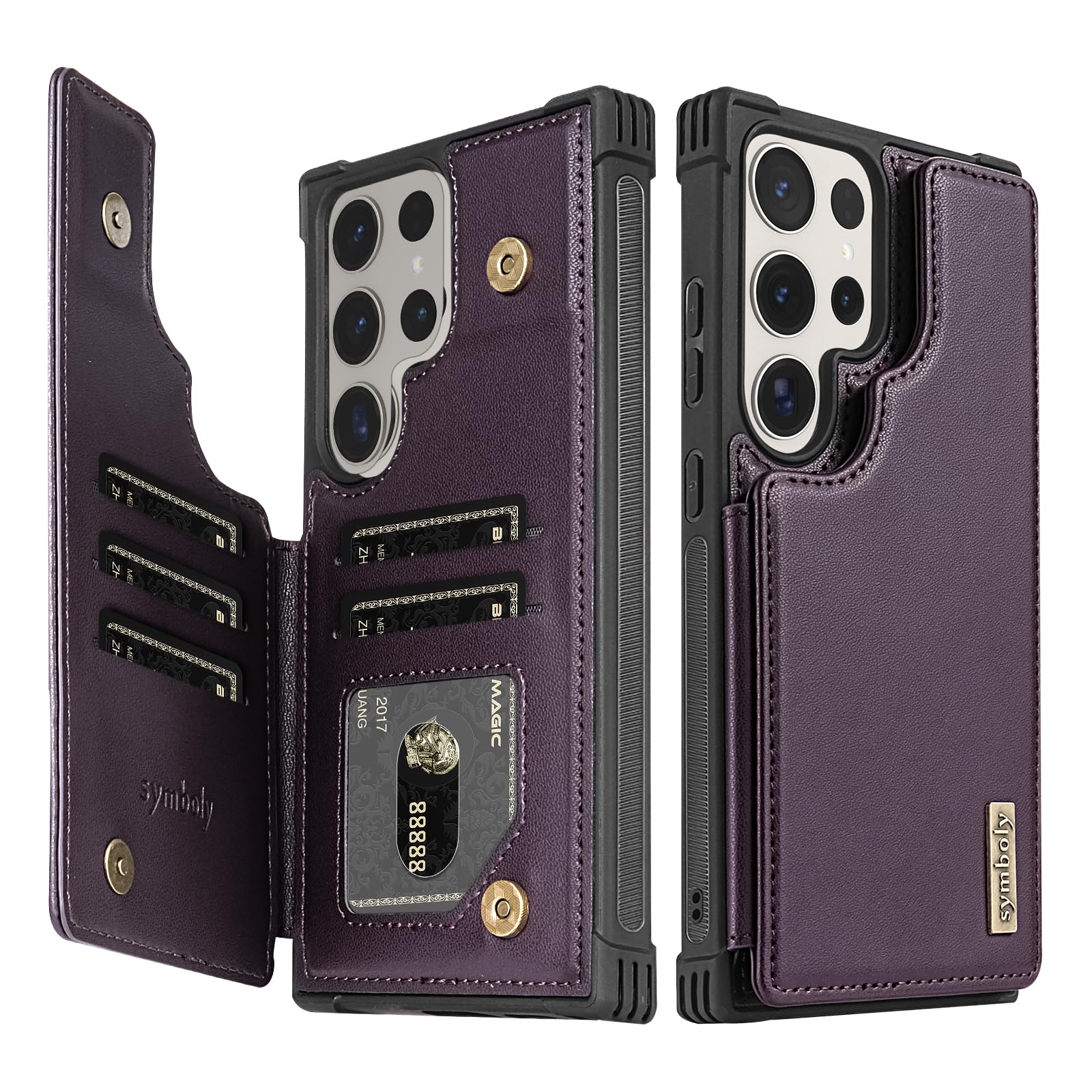 symboly for Samsung Galaxy S24 Ultra Wallet Case with Kickstand, Flip Card Holder Leather Cover Women Men Shockproof Protective case for Galaxy S24 Ultra Phone case (Purple)