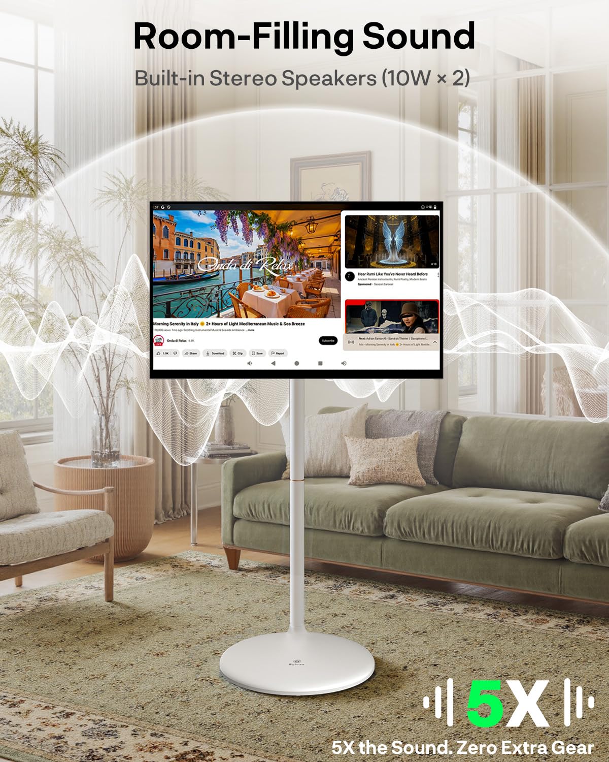 SYLVOX 27'' Smart Rolling Display with Stand, 1080P Portable Touchscreen Monitor for Streaming TV Apps, Built-in Battery (4-5H), Full Swivel Rotation for Home, Office & Entertainment
