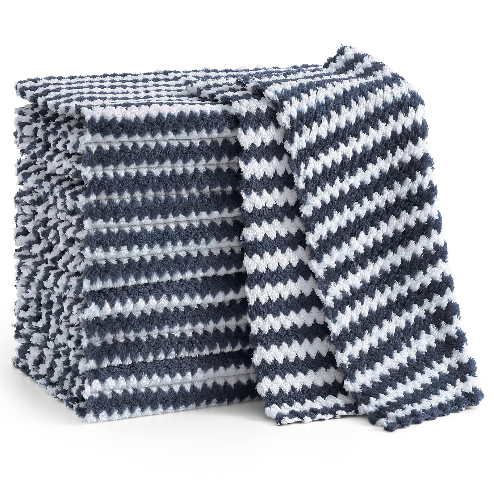 Homaxy 12 Pack Kitchen Dish Cloths, Ultra Soft and Absorbent Dish Towels, Reusable Fast Drying Microfiber Cleaning Cloth, Coral Velvet Wave Design Lint Free, 10 x 10 inches, Dark Grey