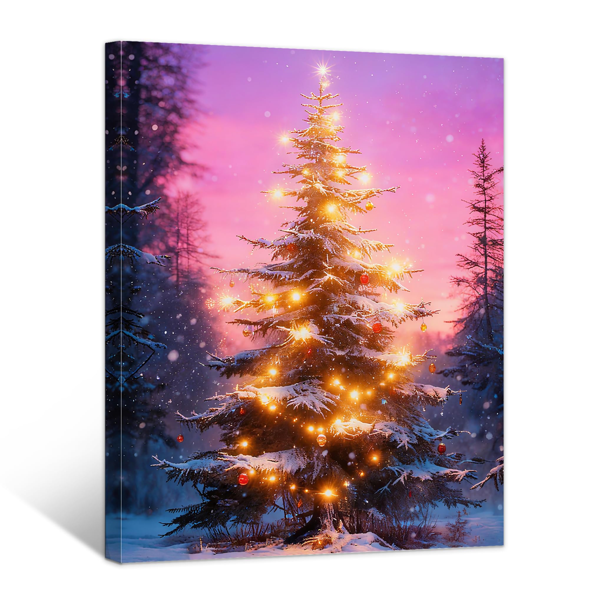 GagetElec Vintage Christmas Tree Framed Canvas Wall Art Rustic Winter Christmas Pictures Decoration for Bedroom Bathroom Living Room Xmas Holiday Gifts(Picture 9, 11" L x 14" W)