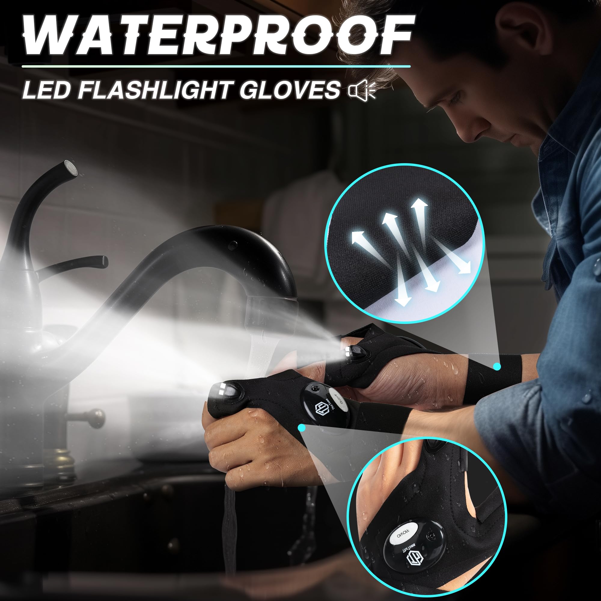 ThxToms LED Flashlight Gloves,Stocking Stuffers Gifts for Men Dad Him, Christmas Birthday Gifts for MenAdults Men Boyfriend,Cool Gadget for Repairing Fishing Camping