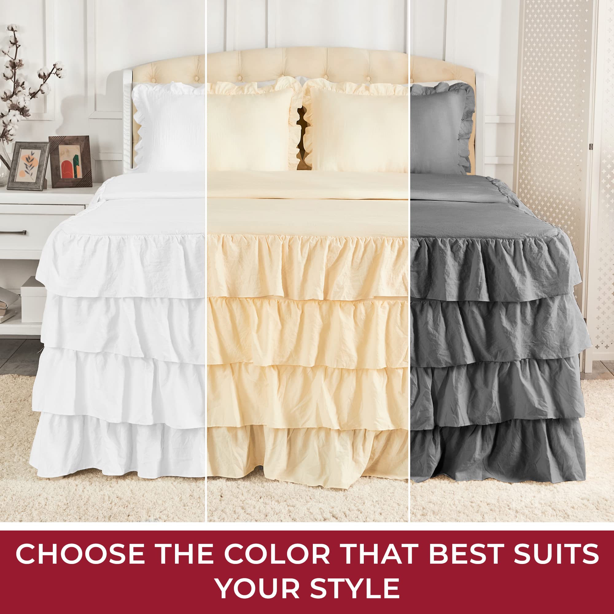 Mellanni Multi-Ruffled Bedspread Twin Set - 2-Pieces: Ruffle Bedspread & 1 Sham - 30" Drop Ruffle Bedskirt for Total Coverage - Ultra-Soft Bedding (Twin, Gray)