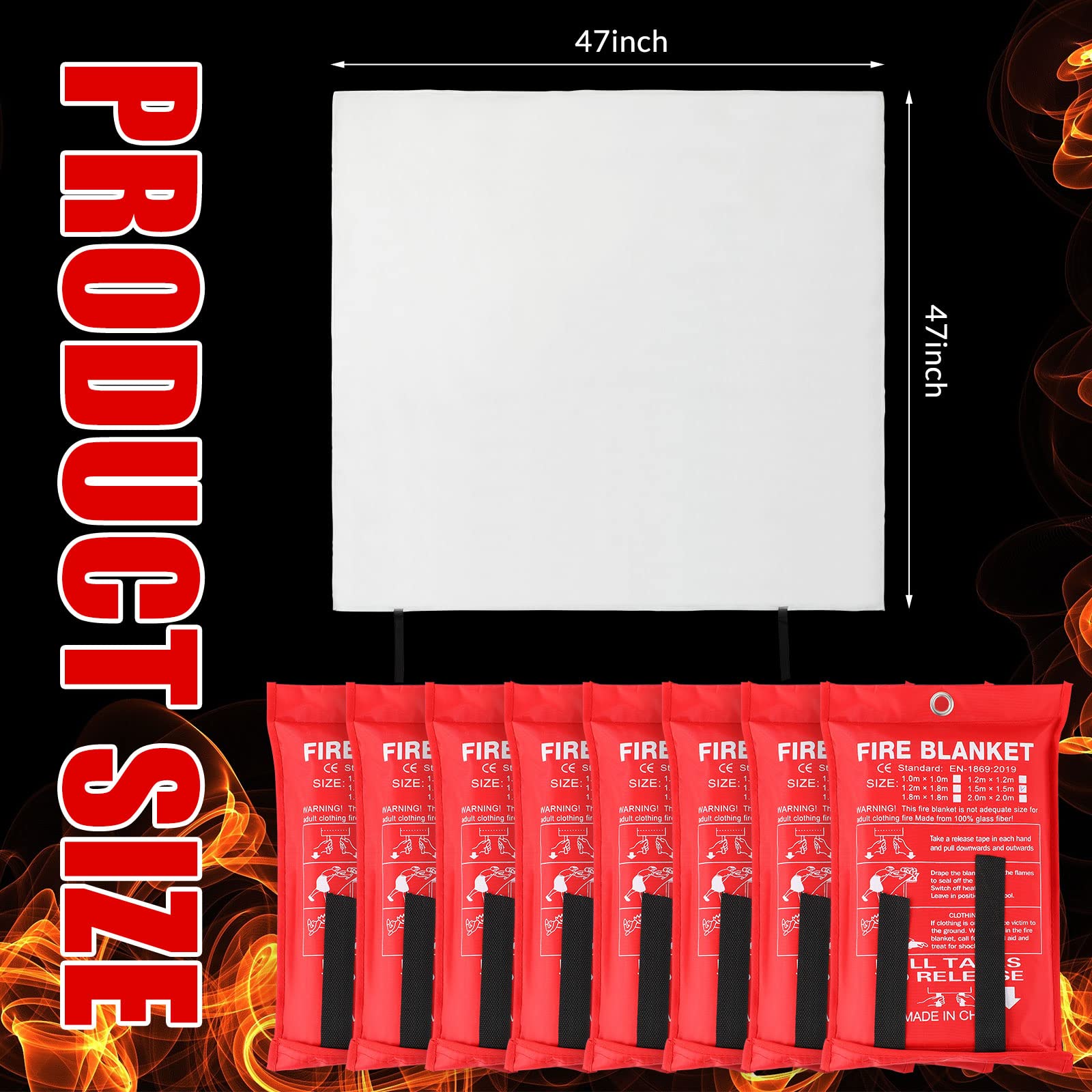 Jerify 8 Pack Fire Blanket for Home Emergency Fire Blanket 47 x 47 Inch Kitchen Fire Suppression Blanket Fiberglass Fire Blanket Flame Retardant Protection and Heat Insulation (Red)