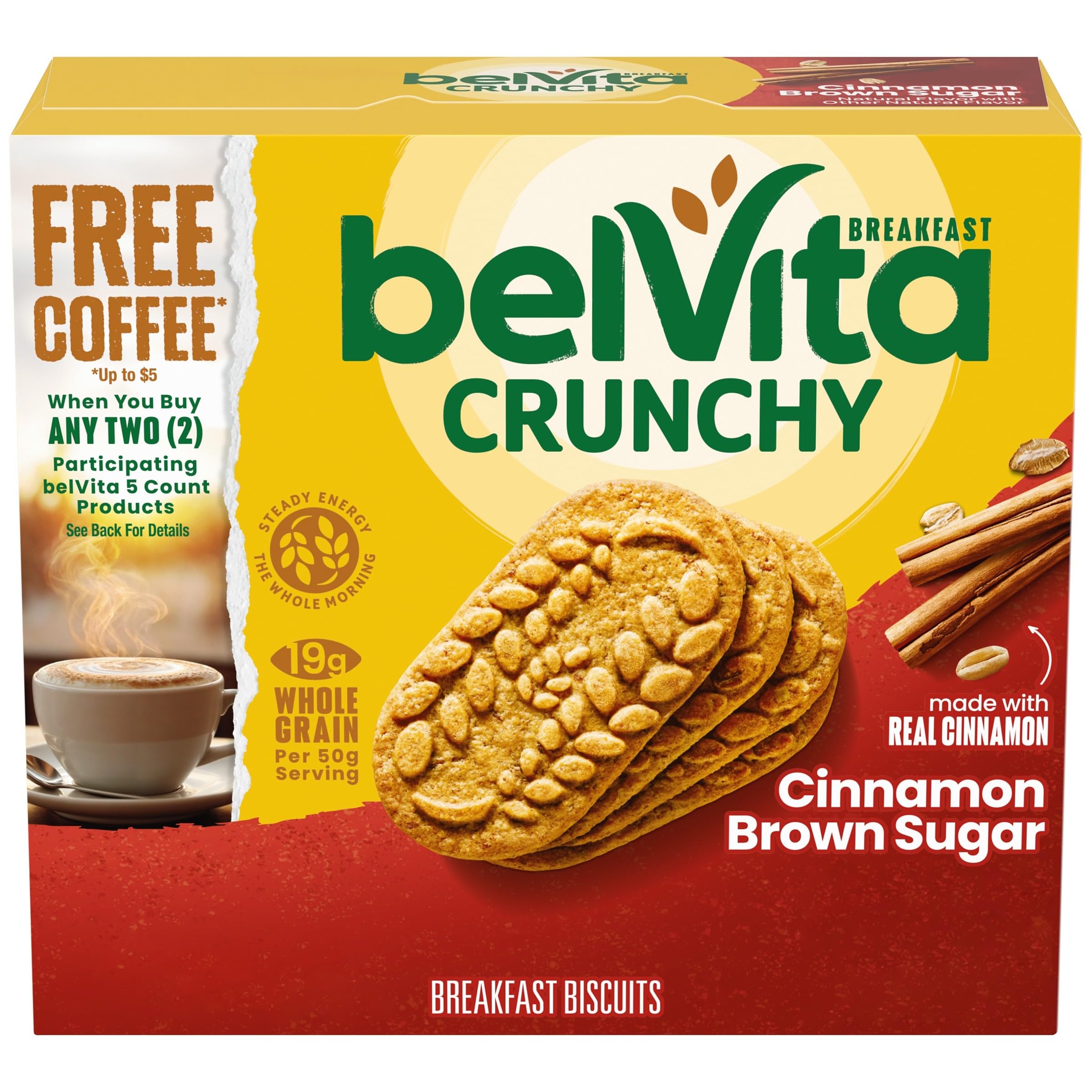 belVita Cinnamon Brown Sugar Breakfast Biscuits, 5 Packs (4 Biscuits Per Pack)