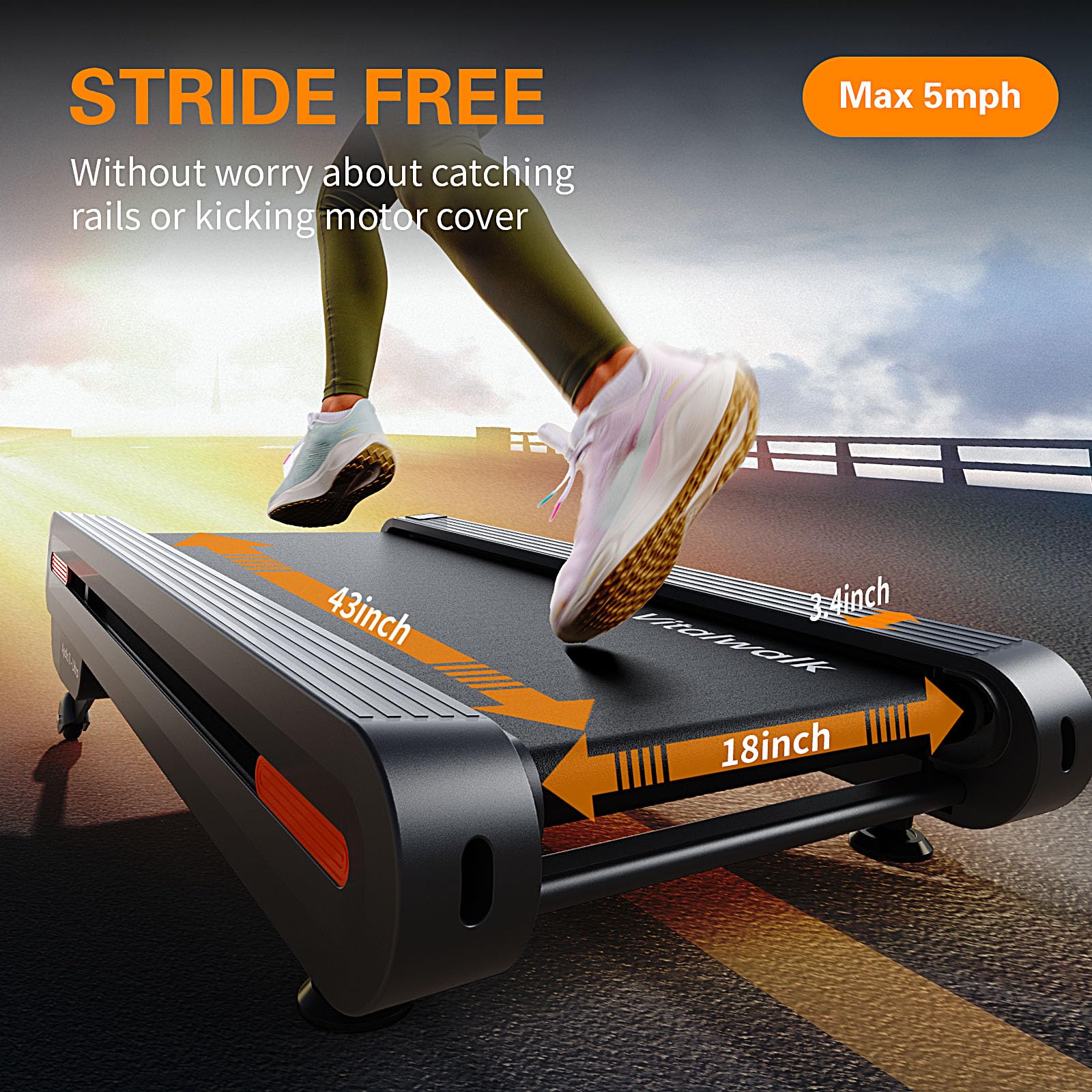 Walking Pad Treadmill with Auto Incline, Vitalwalk Wide Full Deck, 400lbs/350lbs Capacity, Portable Under Desk Treadmills for Home Office, 3.0HP Brushless, Vertical Space-Saving, Ambient Light, APP