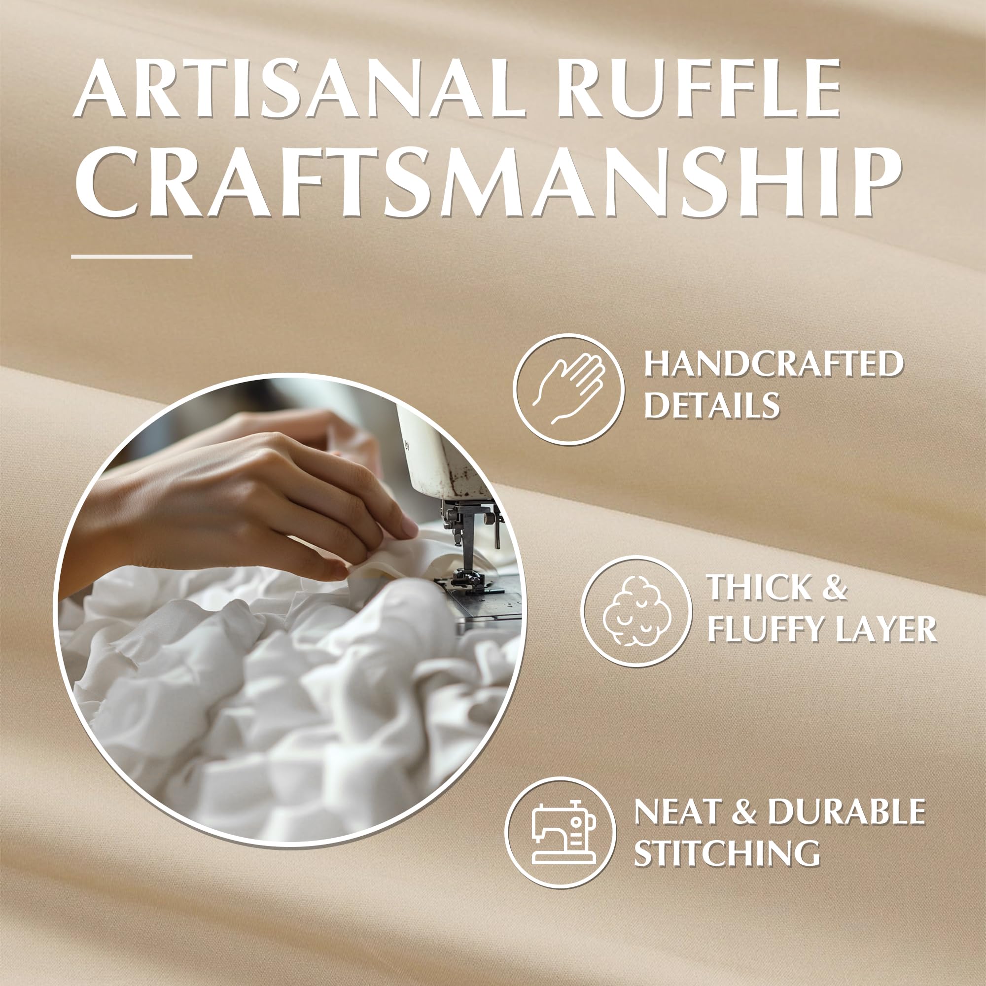 Seasonwood Farmhouse Curtains for Living Room 84 inch Curtains 2 Panels Ruffle Boho Curtain with Button Rustic Rod Pocket Drapes for Room Decor, Beige