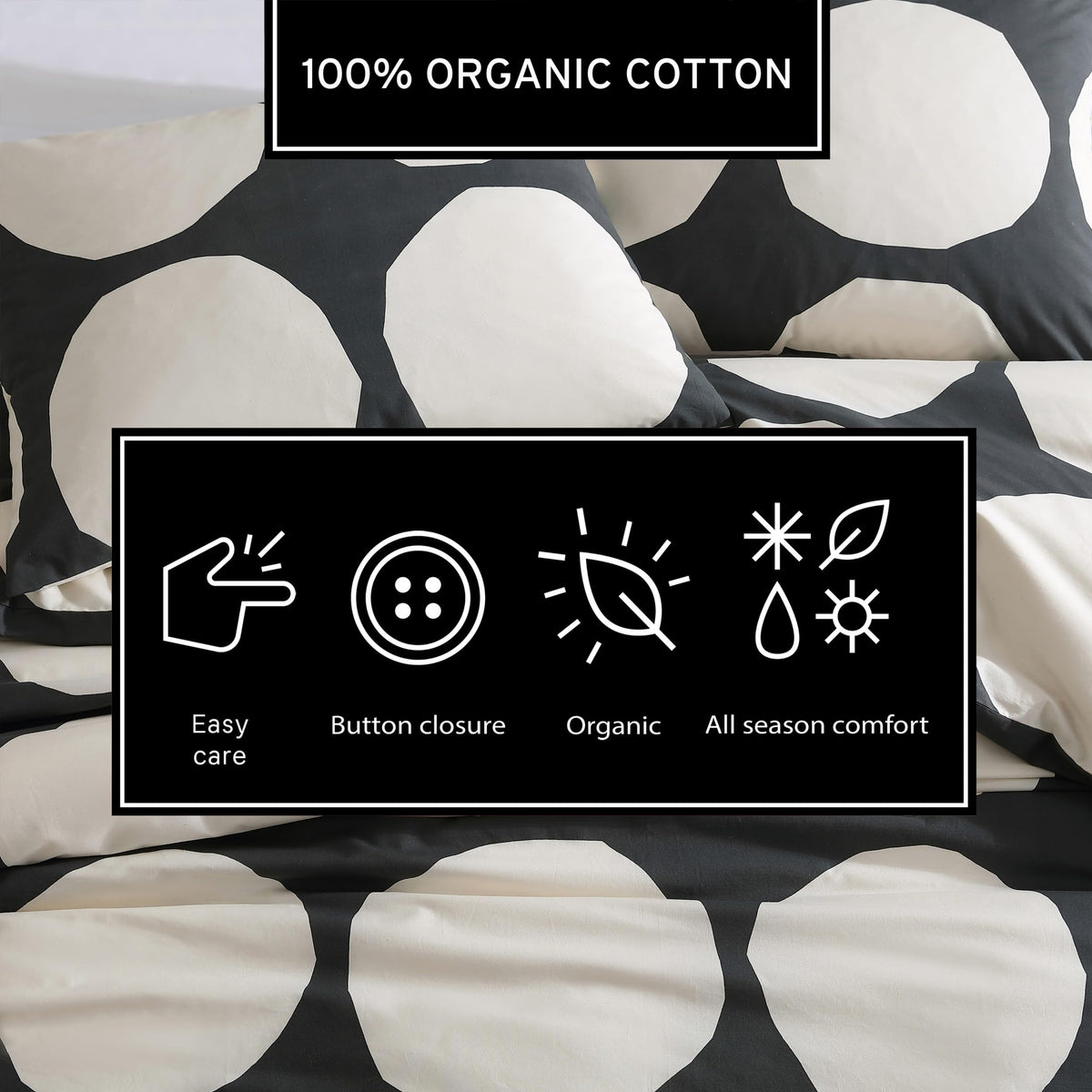 MARIMEKKO - King Duvet Cover Set, Organic Cotton Bedding with Matching Shams, Bold & Modern Home Decor, GOTS Certified (Kivet Grey, King)