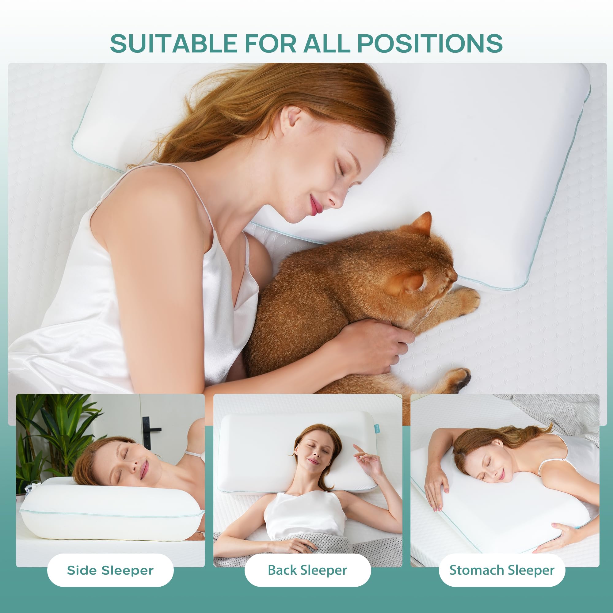 Releep Soft Cooling Memory Foam Pillow, Neck Pillow for Sleeping, Cervical Neck Pillow for Side Sleepers, Back Stomach Sleepers, Ergonomic Pillow for Neck Pain Relief, Orthopedic Deep Sleep Pillow