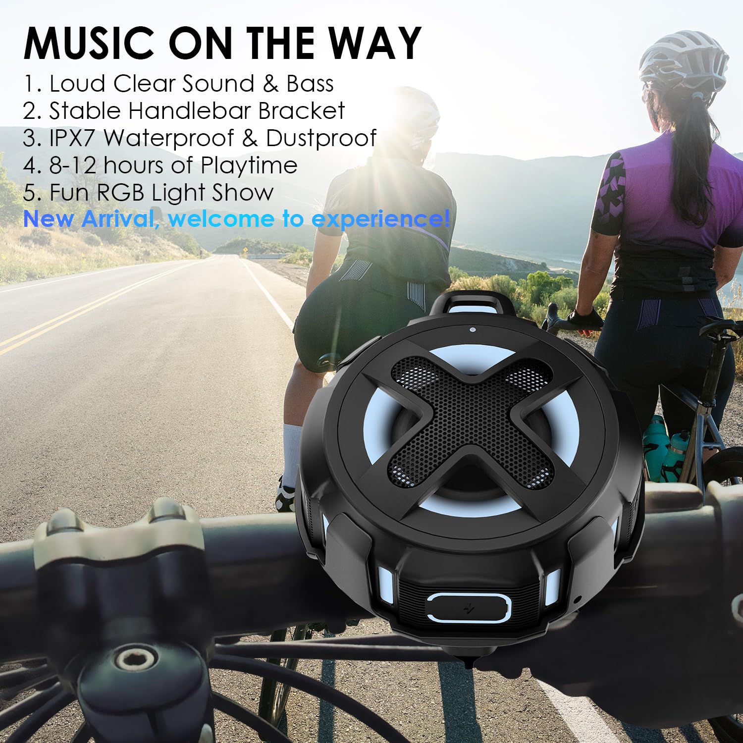 XLEADER Portable Bluetooth Speaker with Handlebar Mount for Bike Motorcycle, Certified IPX7 Waterproof, Small Wireless Speaker with Lights,Clip,Mic,Bassup,2000mAh, Bike Bicycle Accessories,for Riding