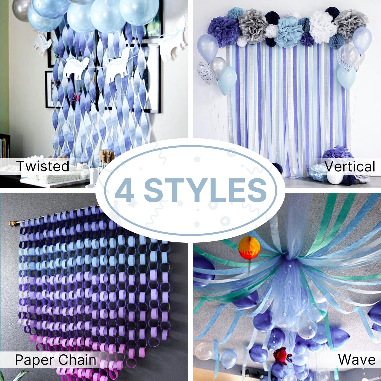 PartyWoo Crepe Paper Streamers 6 Rolls 492ft, Pack of Pastel Blue Light Blue Streamers, Wedding, Birthday, Bridal Shower, Baby Shower, Anniversary Decoration (1.8 in x 82 Ft/Roll)