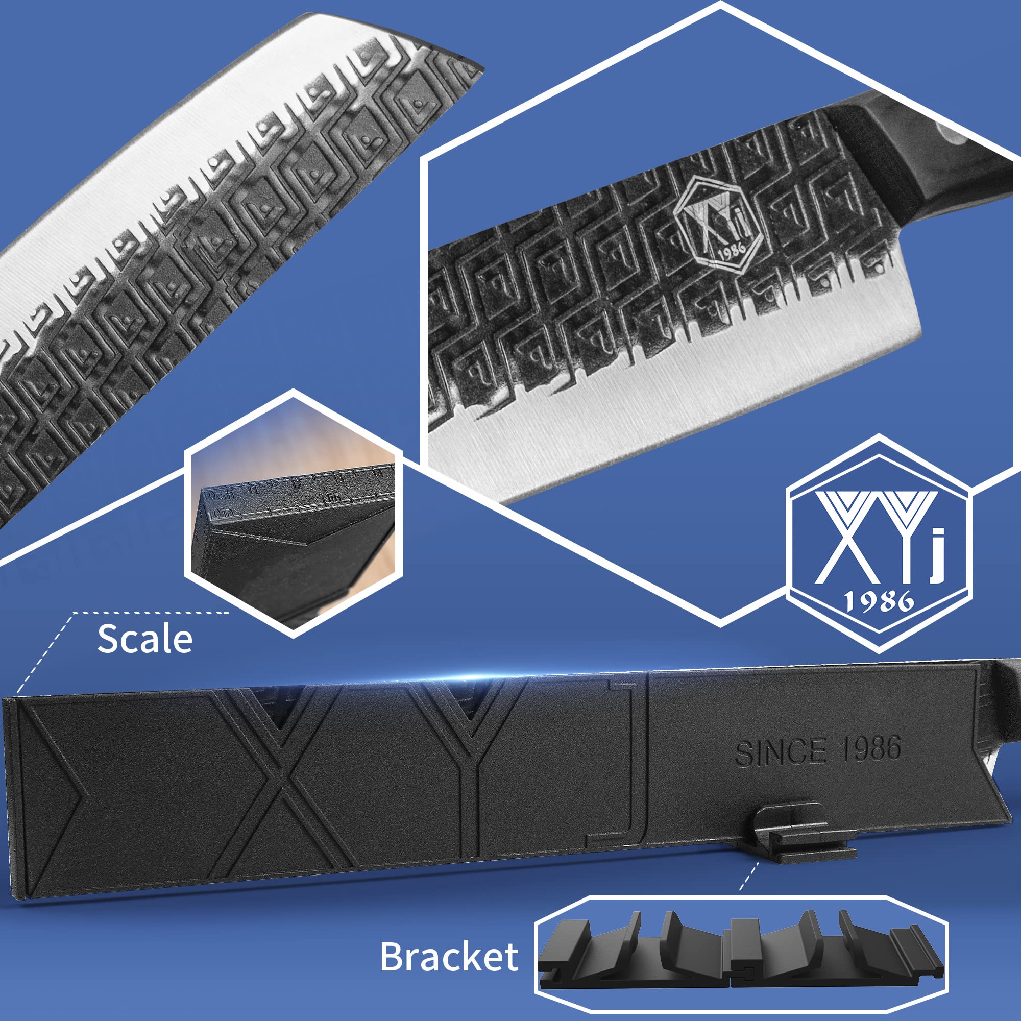 XYJ Slice Cooking Knife With Edge Guards Protector,Kitchen Knife,Sharpener Steel,Japanese Chef Knives,Meat Vegetable Cutting Carving Brisket Knife,Long Blade,Full Tang (11.5 Inch)