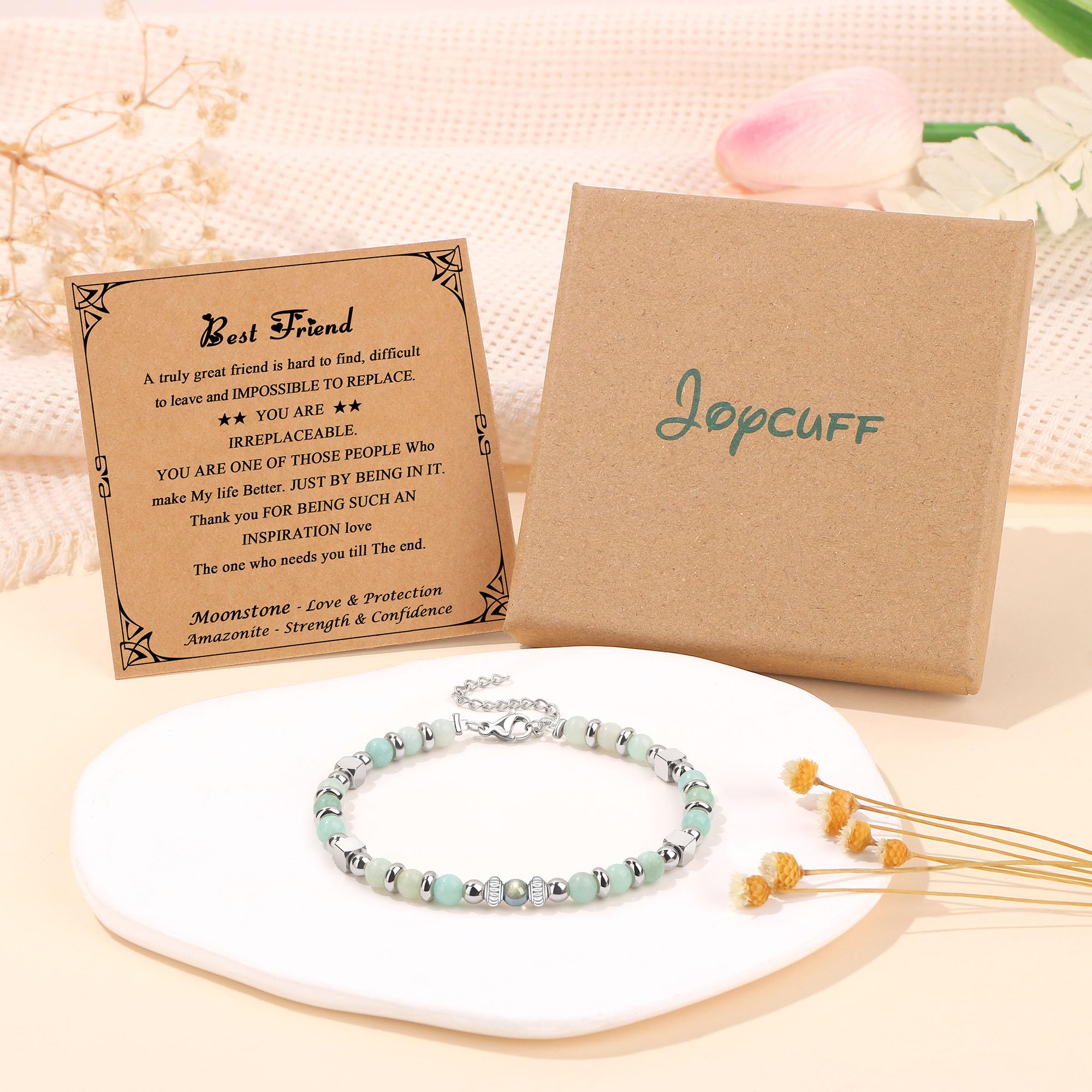 JoycuFF Best Friend Birthday Gifts for Women Bracelet, Christmas Friendship Gifts for Women, Gifts for Best Friend Friends Bracelets for Women Woman, Bestie Gifts Amazonite Moonstone Bracelets