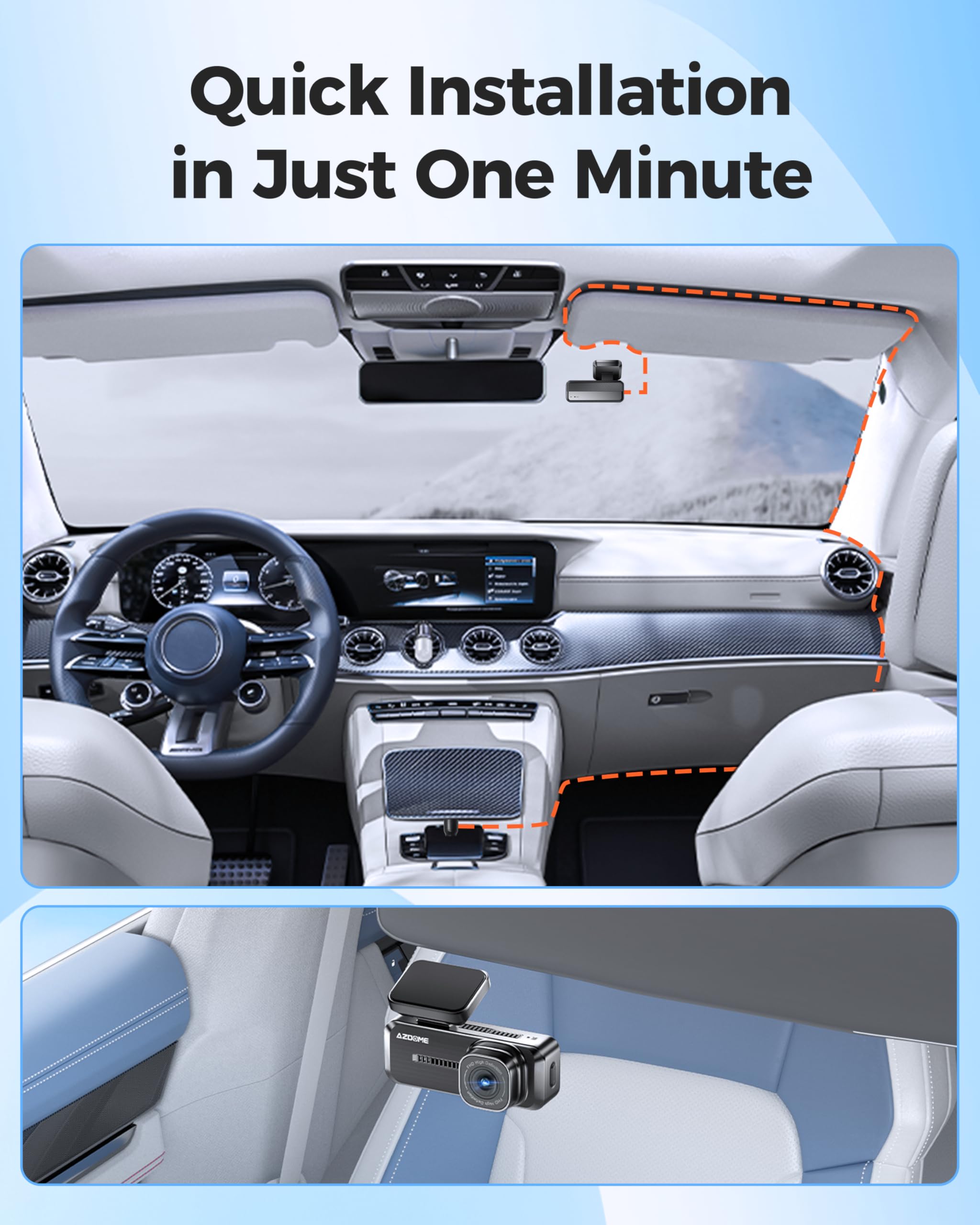 AZDOME WiFi 1080P FHD Dash Camera for Cars, 150° Wide Angle Dash Cam Front, 24H Parking Mode Car Camera with APP G-Sensor Loop Recording Night Vision, Support 128GB Max, Easy to Install, Black