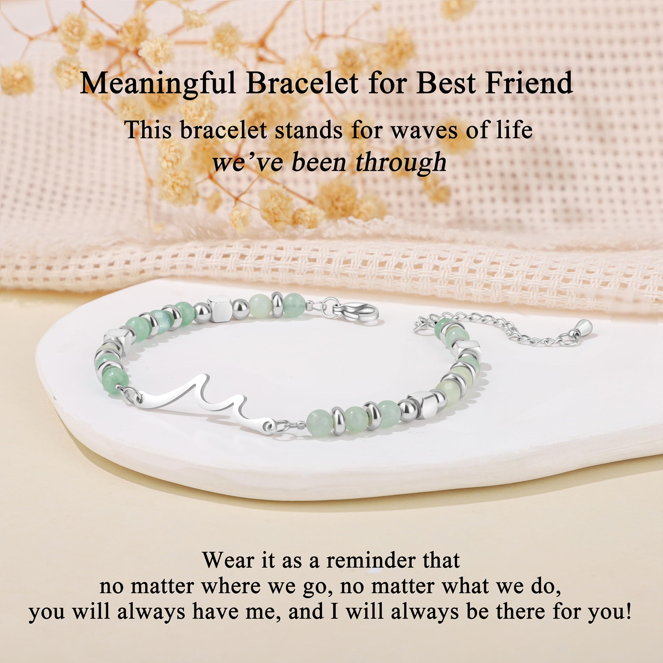 JoycuFF Best Friend Birthday Gifts for Women, Mothers Day Friendship Bestie Gifts for Women, Christmas Valentines Day Ideas Present Amazonite Wave Bracelet
