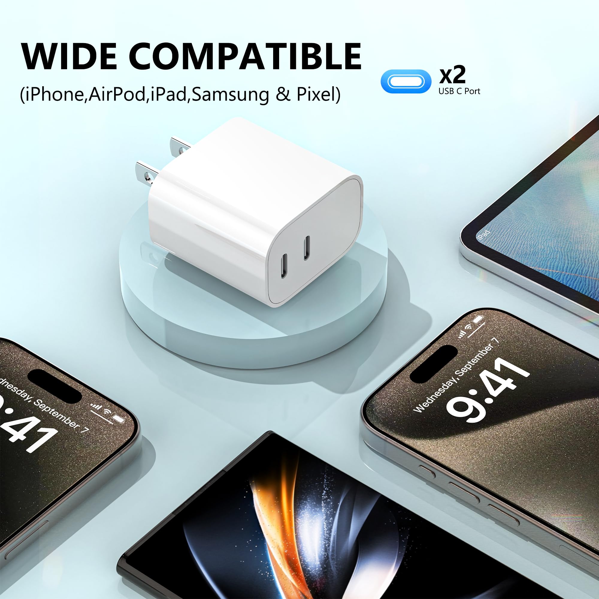 USB C Charger Block,3-Pack Dual Port USB C Fast Charging Block,Type C Wall Charger Plug for iPhone 14/13/12/11/ Pro Max/Plus/Xs Max/XR/X,iPad Pro (20W)
