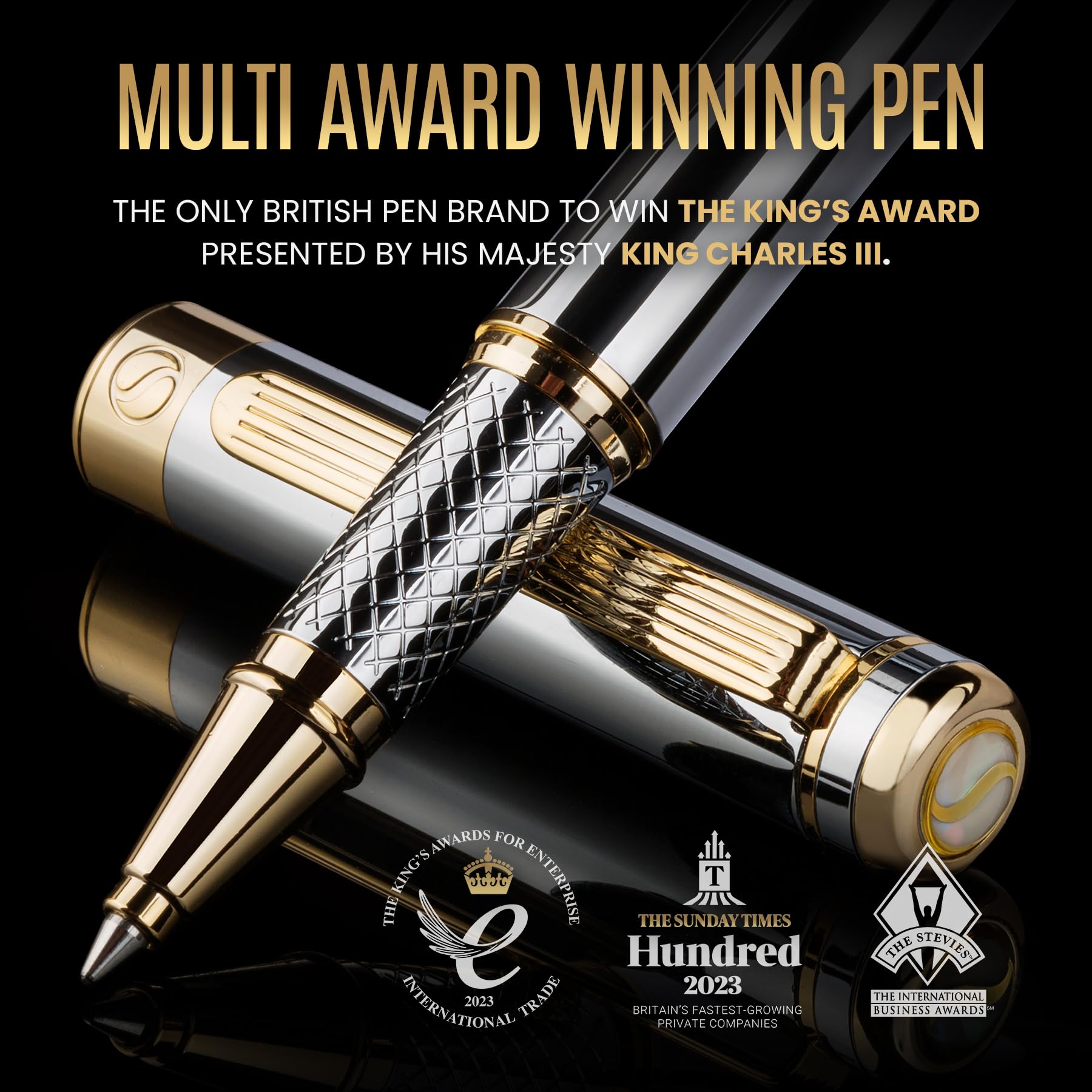 Scriveiner Silver Chrome Rollerball Pen - Stunning Luxury Pen with 24K Gold Finish, Schmidt Ink Refill, Best Roller Ball Pen Gift Set for Men & Women, Professional, Executive Office, Nice, Fancy Pens