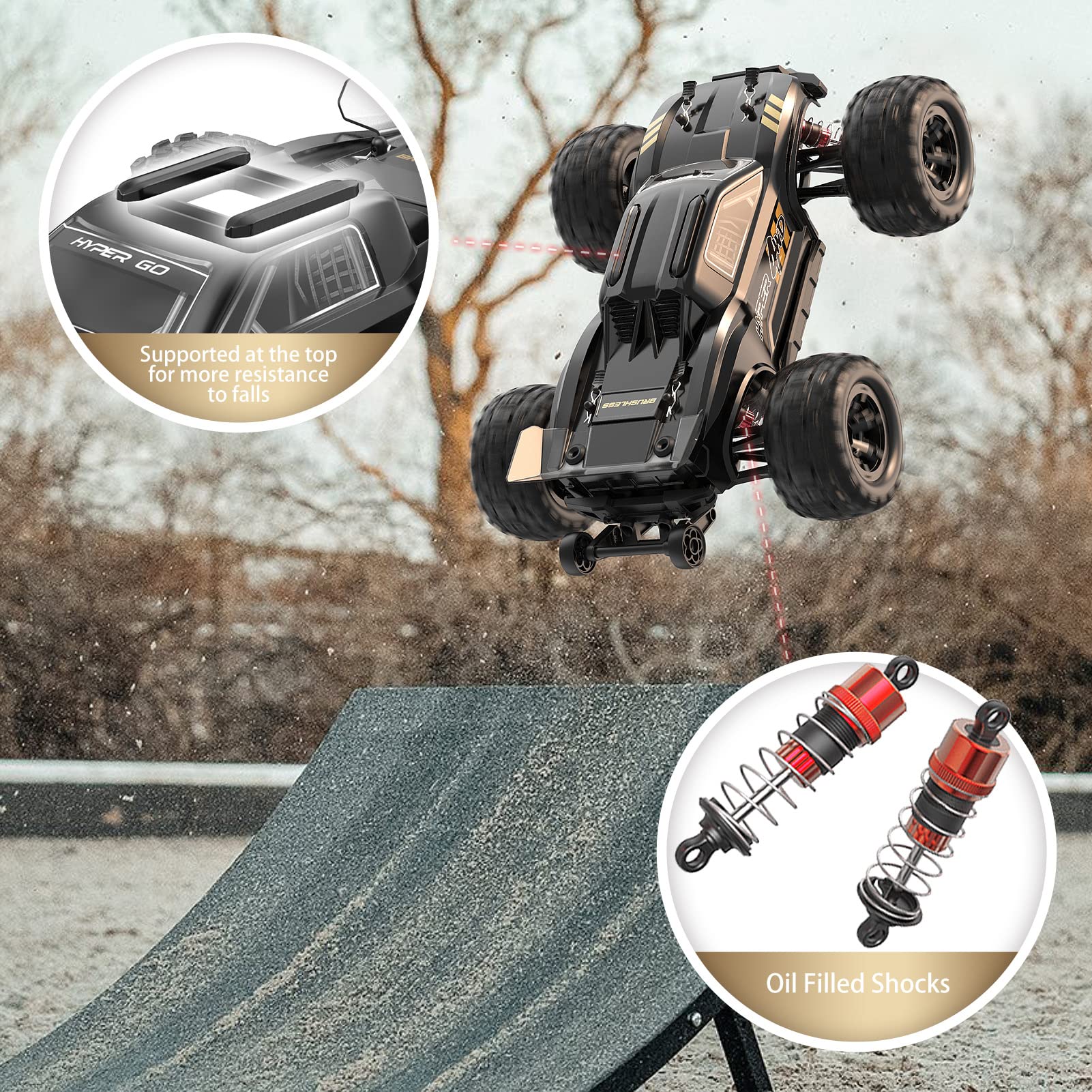 HYPER GO H16BM 1/16 RTR Brushless Fast RC Cars for Adults, Max 42mph Electric Off-Road RC Truck, High Speed RC Car 4WD Remote Control Car with 2 Lipo Batteries for Adult, Compatible with 3S Lipo