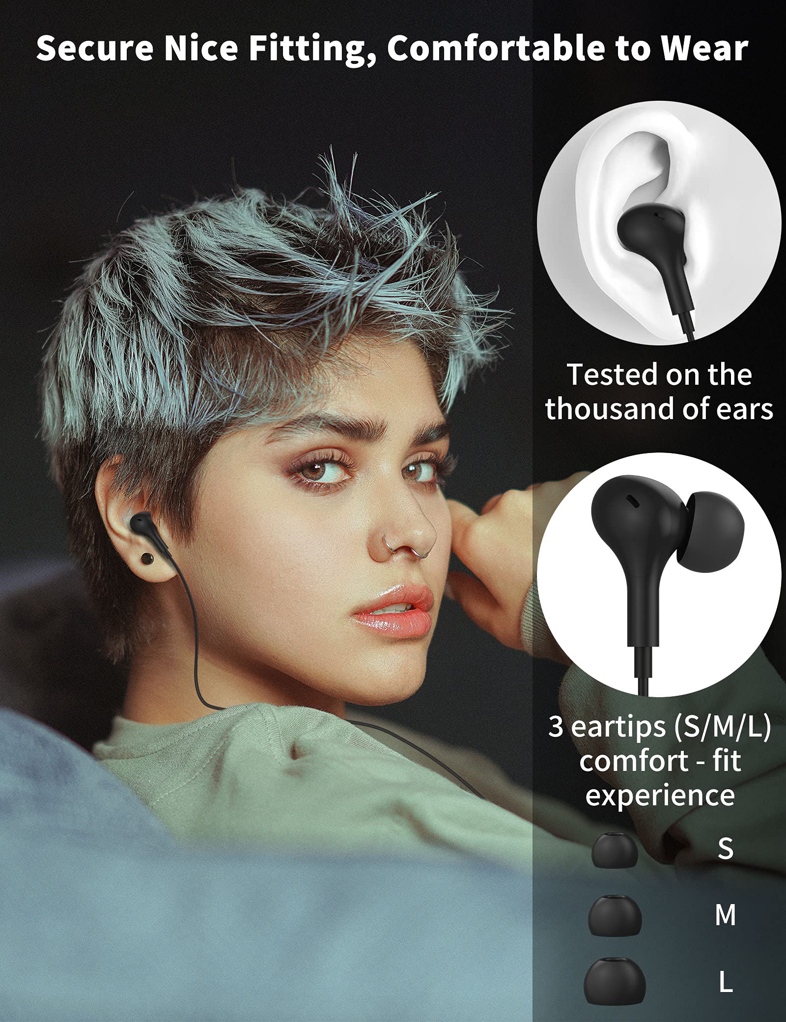 USB C Headphone for Samsung S23 FE S22 S21 S20 A53 A54 Wired Earbuds Magnetic in-Ear Type C Earphone with Microphone Volume Control Bass Stereo Noise Canceling for iPhone 15 Pro Max Pixel 6 6a 7a 8 5
