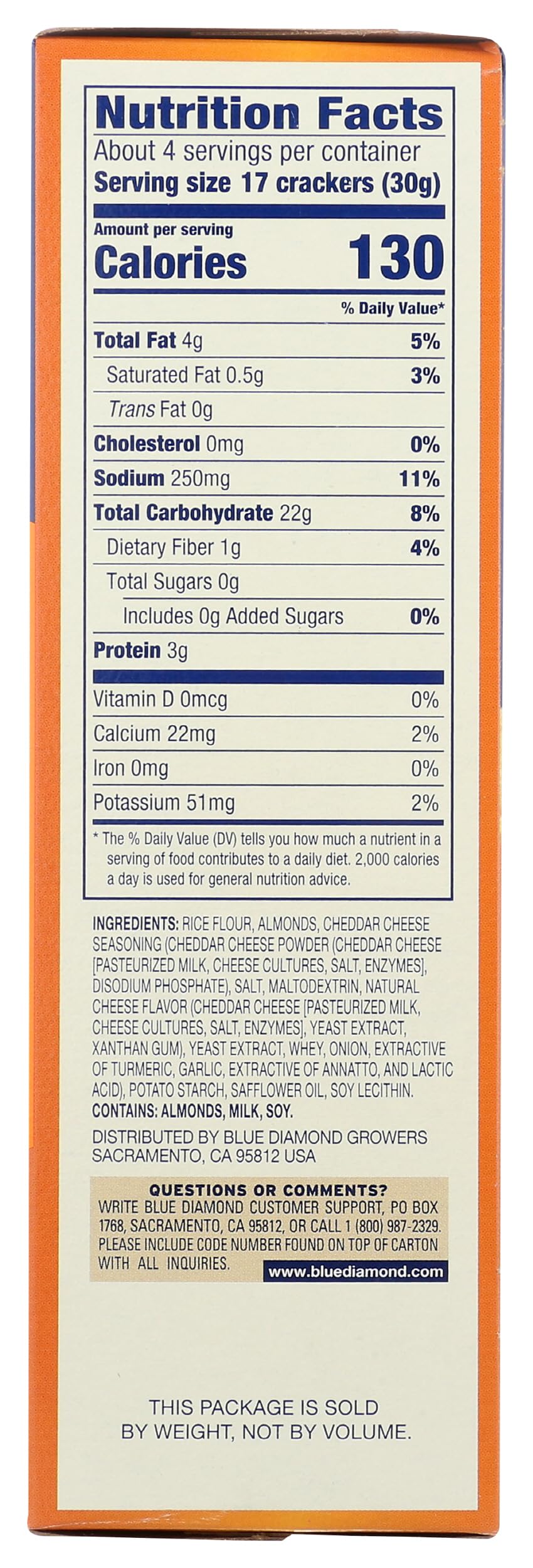 Blue Diamond Gluten Free Almond Nut-Thins Cracker Crisps, Cheddar Cheese, 4.25 Ounce