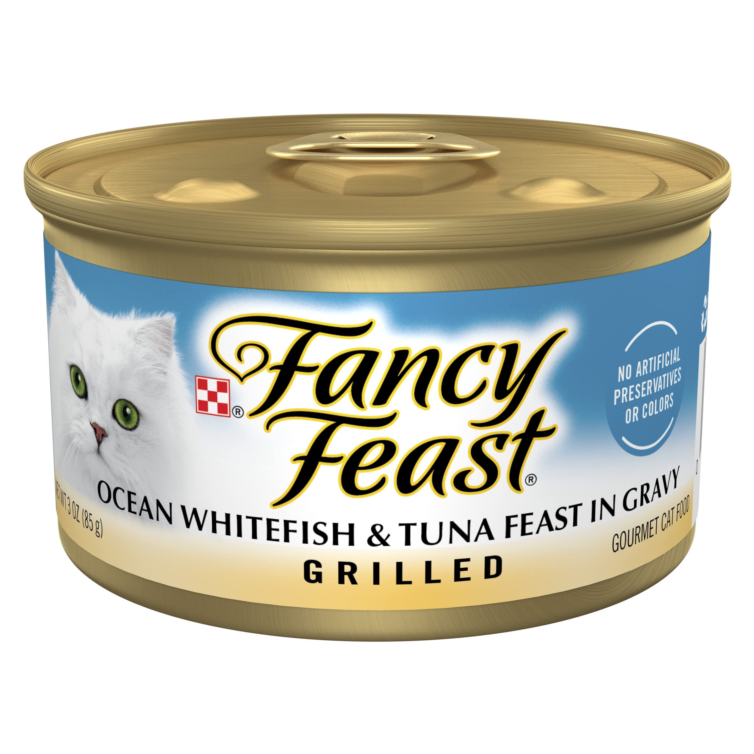 Purina Fancy Feast Grilled Wet Cat Food Ocean Whitefish and Tuna Feast in Wet Cat Food Gravy - (Pack of 24) 3 oz. Cans